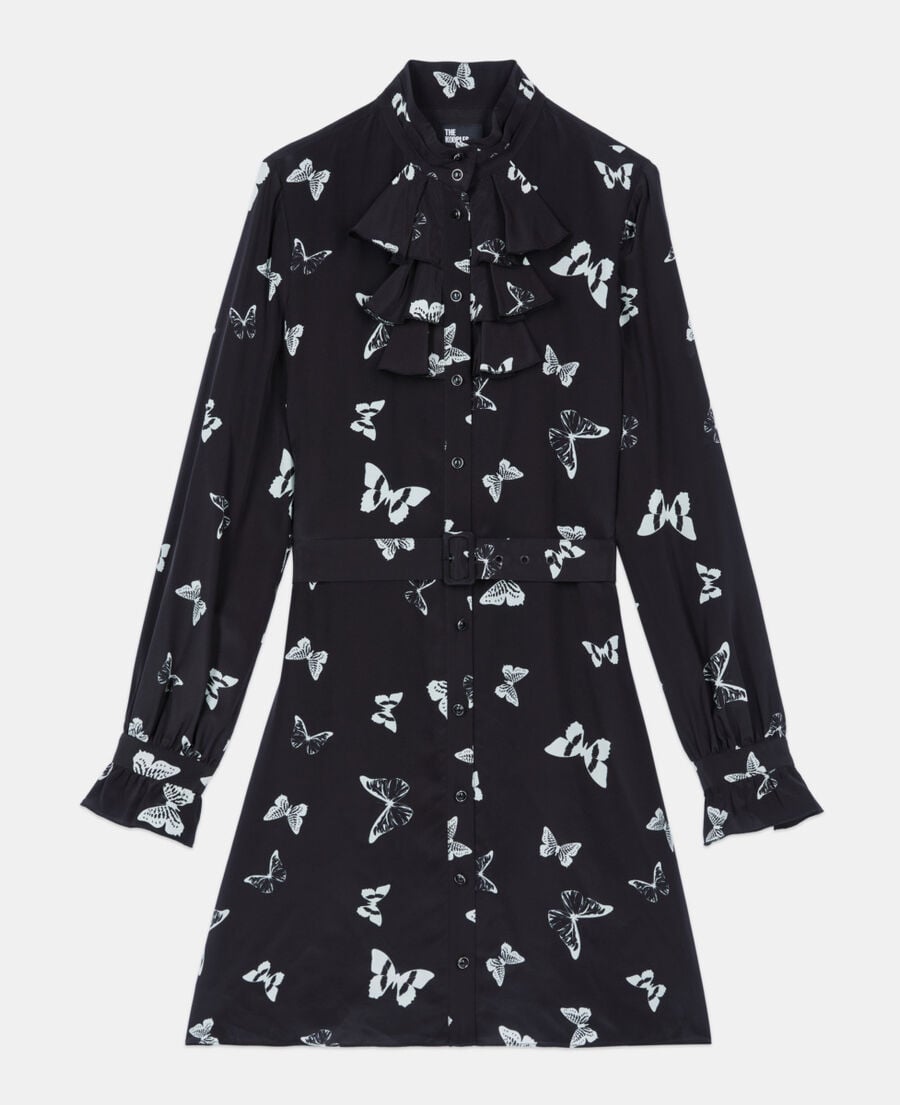 The Kooples FEMME BLACK WHITE robe courte imprim&eacute;e papillons