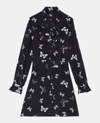 The Kooples FEMME BLACK WHITE robe courte imprim&eacute;e papillons