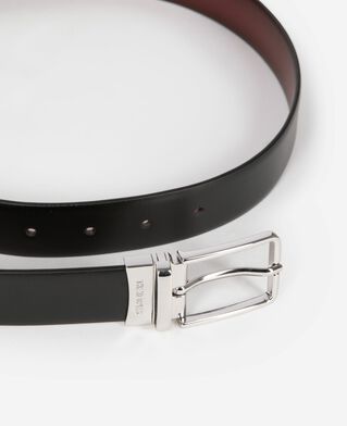 The Kooples HOMME BLACK - BURGUNDY ceinture réversible en cuir bicolore
