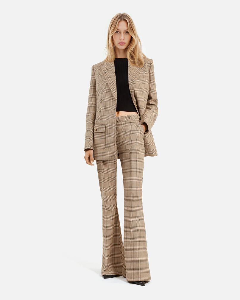 The Kooples WOMEN BEIGE-BROWN prince of wales wool flare pants