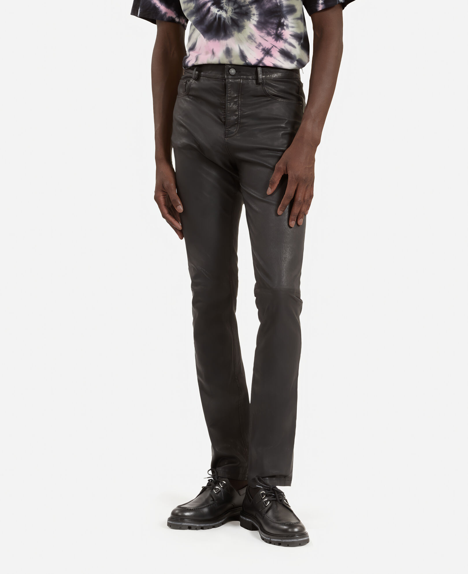 The Kooples MEN BLACK black leather slim-fit pants