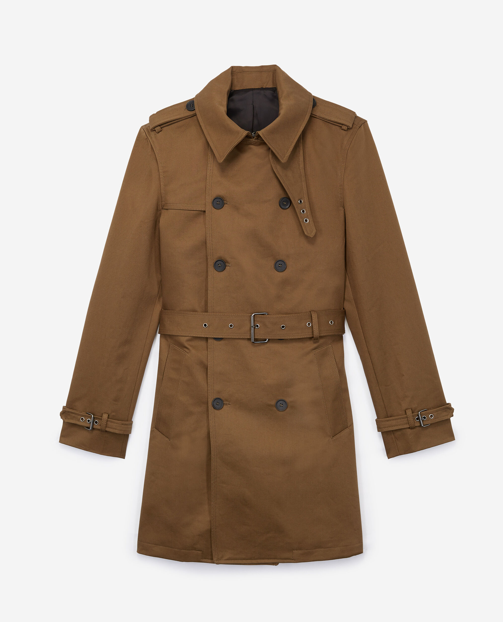 Double-breasted trench coat in cotton twill, KAKI STONE, hi-res image number null