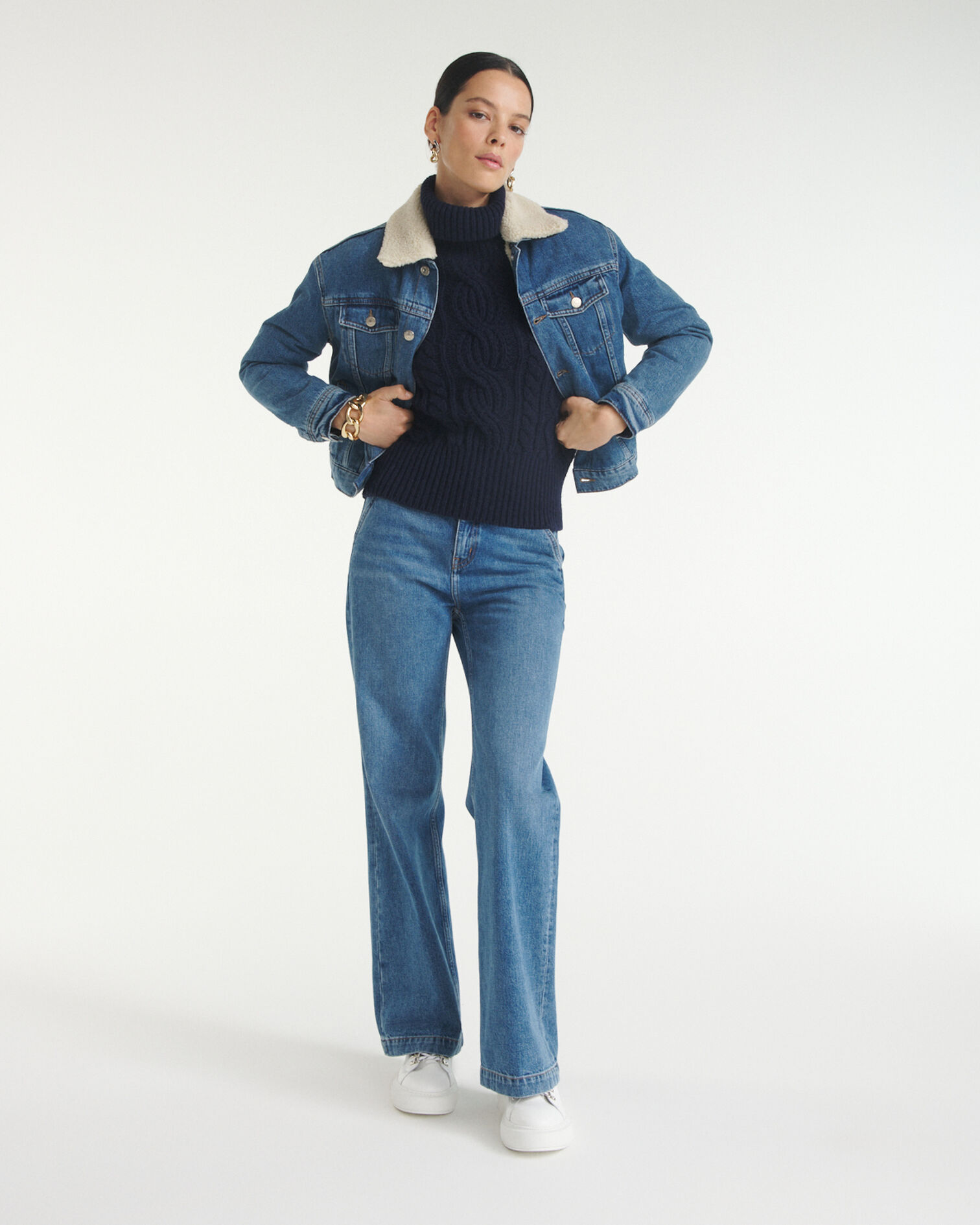 Blue jean jacket with lined collar, BLUE DENIM, hi-res image number null
