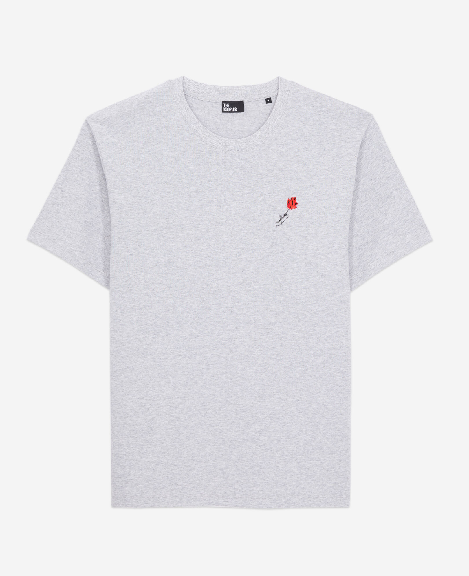 The Kooples MEN GRIS CLAIR men's grey t-shirt with flower embroidery