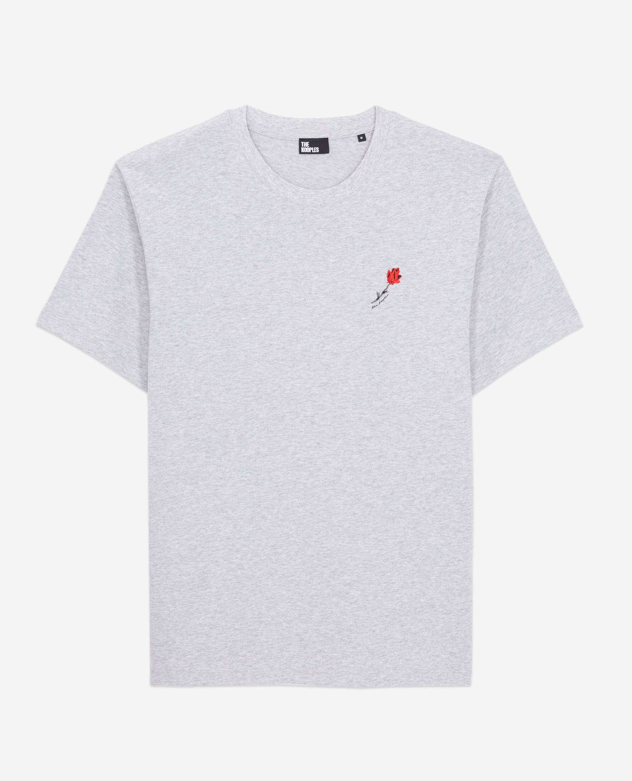 Men's grey t-shirt with flower embroidery, GRIS CLAIR, hi-res image number null