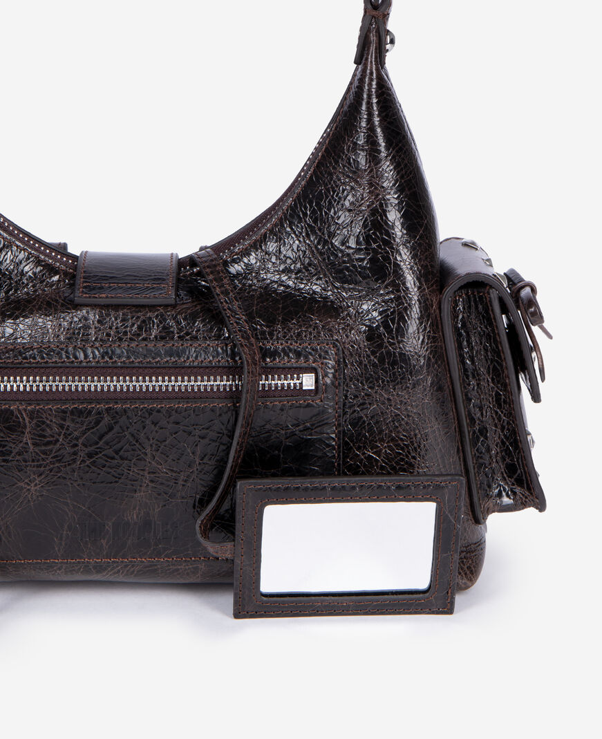 The Kooples FEMME BROWN sac amelia clouté en cuir craquelé marron