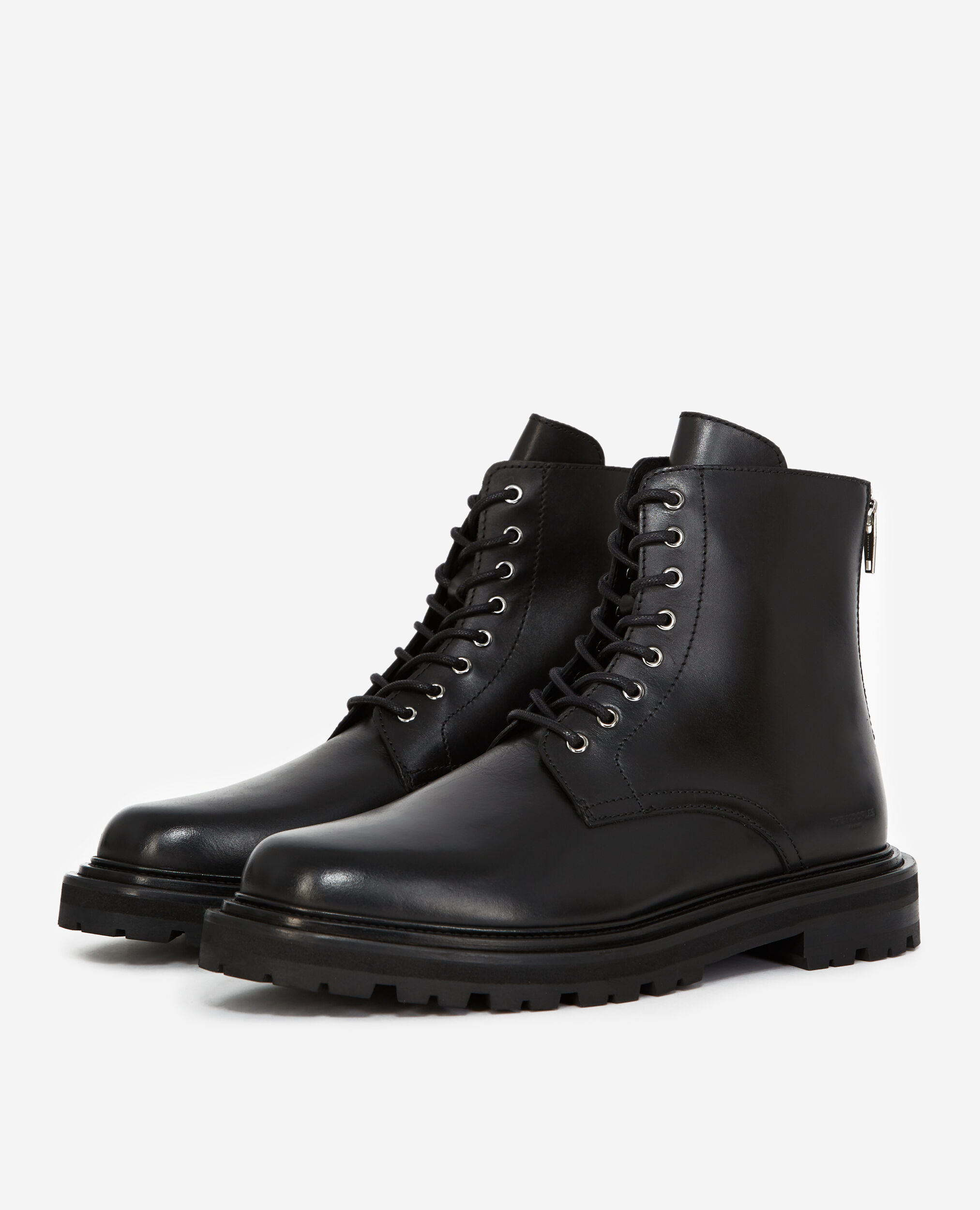 Black leather boots with thick sole, BLACK, hi-res image number null