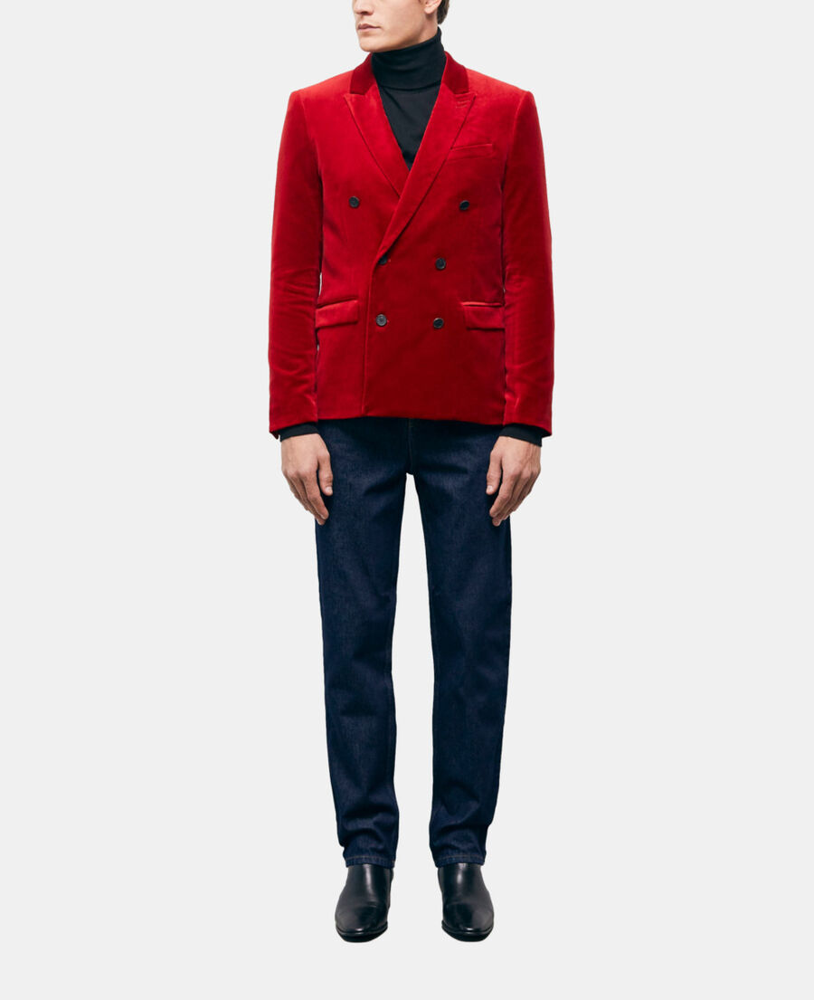red double-breasted suit vest