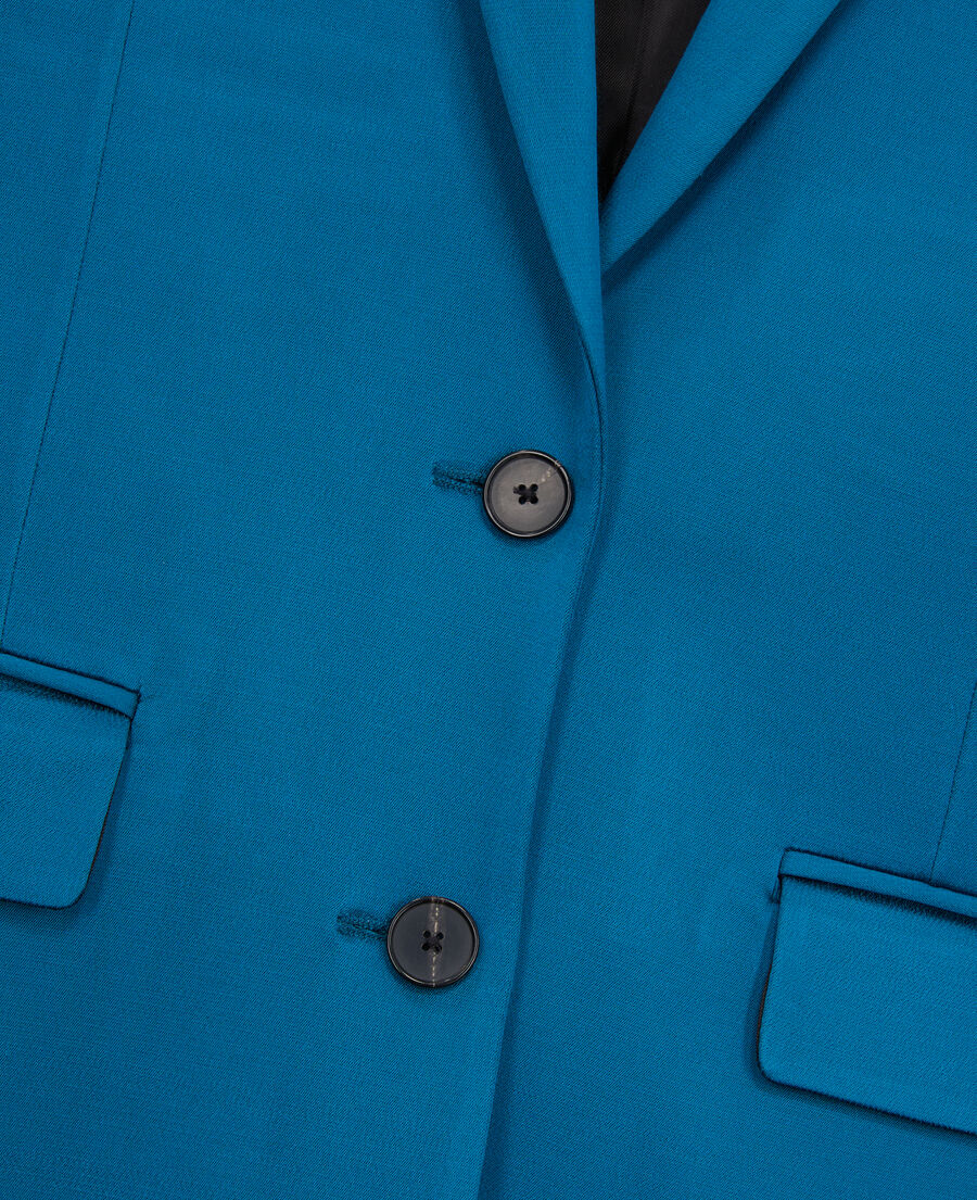veste tailleur bleue satinée