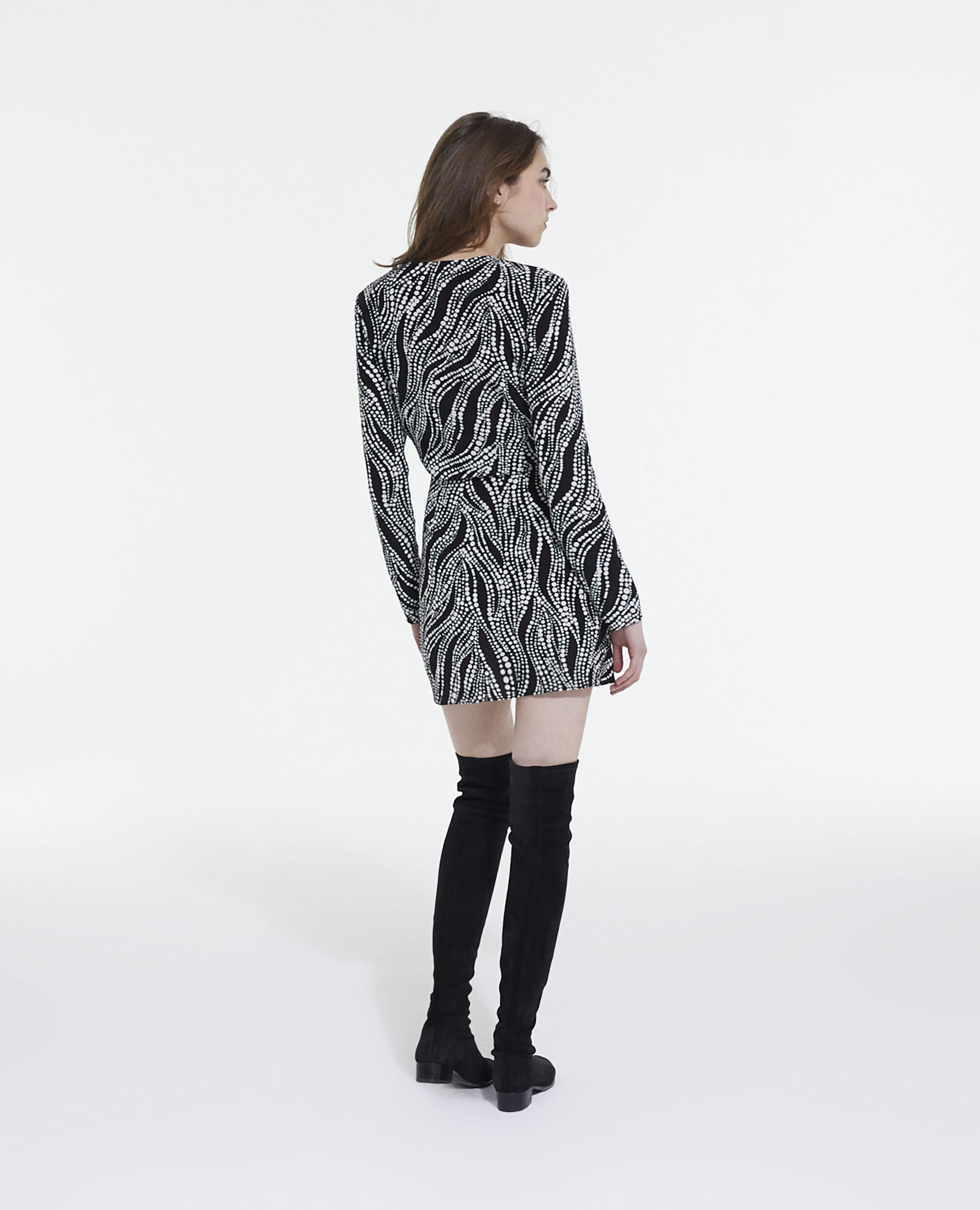 Short printed dress, BLACK WHITE, hi-res image number null