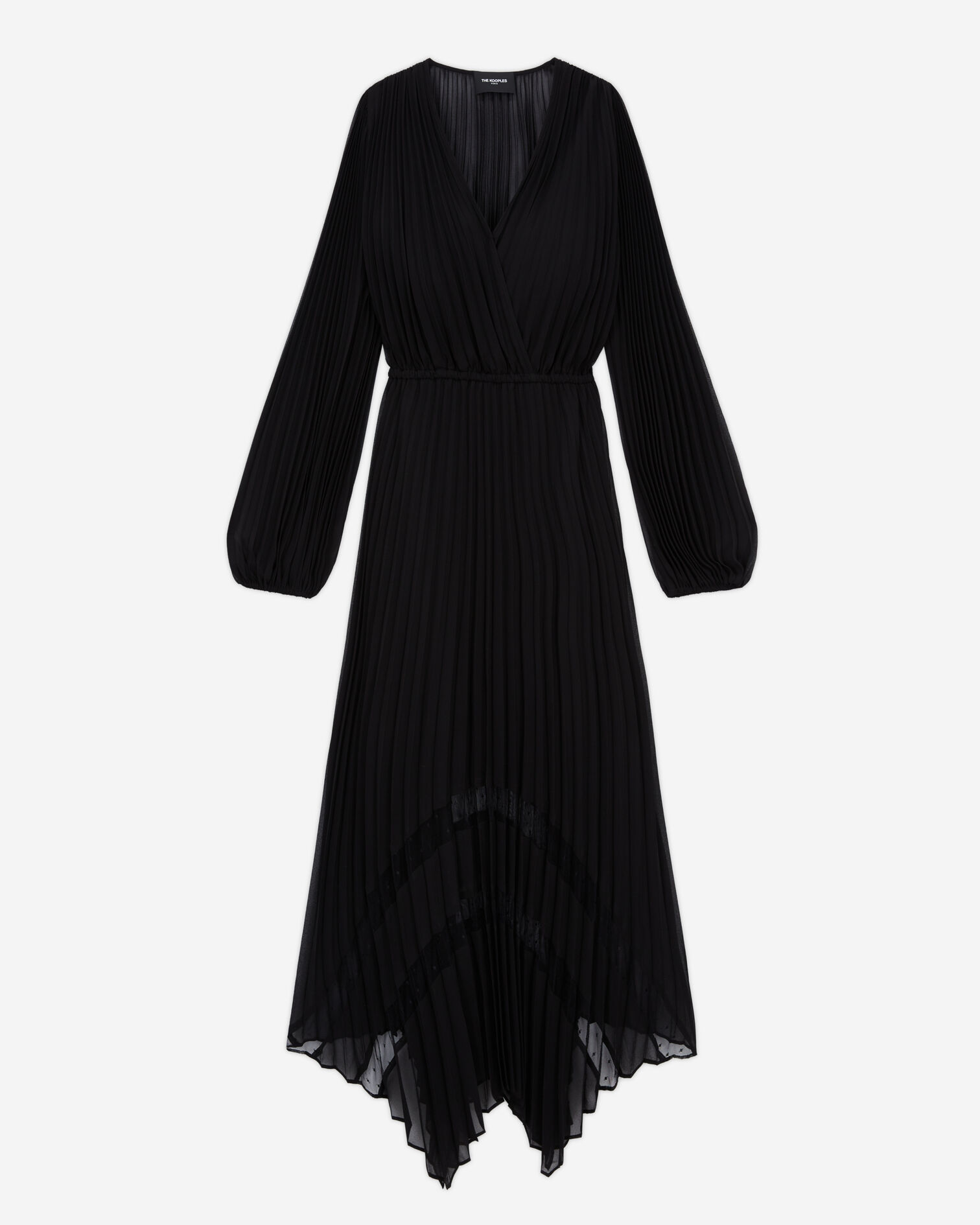 Robe longue plissée avec dentelle noire, BLACK, hi-res image number null