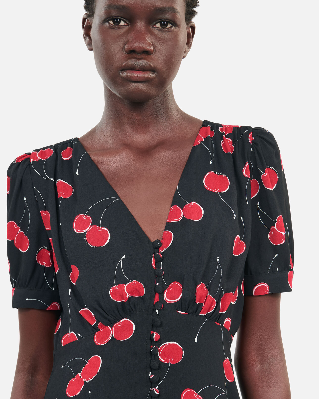 The Kooples WOMEN BLACK - RED printed long dress with buttoning