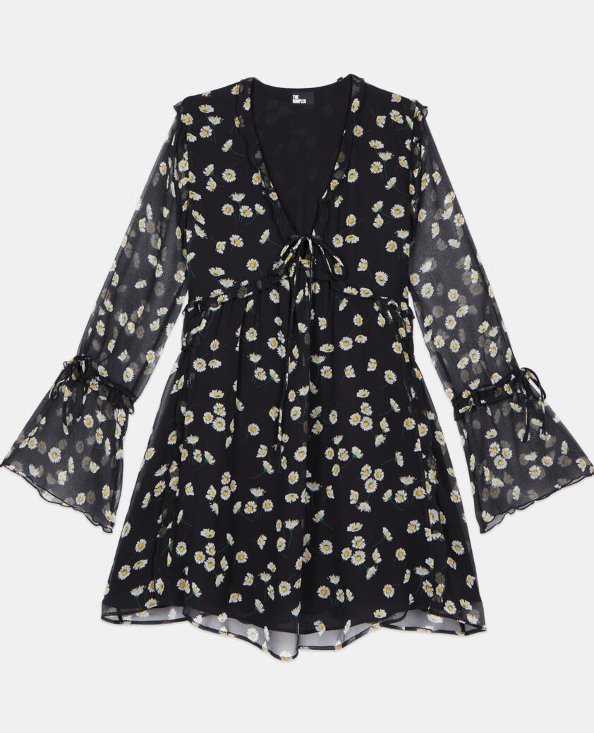 The Kooples FEMME BLACK WHITE robe courte avec imprimé fleuri en soie