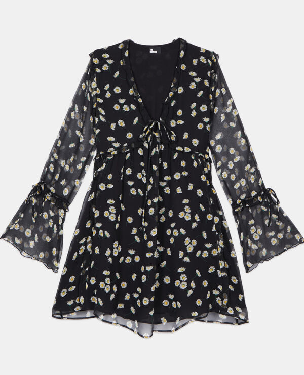 The Kooples DAMEN BLACK WHITE kurzes seidenkleid mit blumendruck