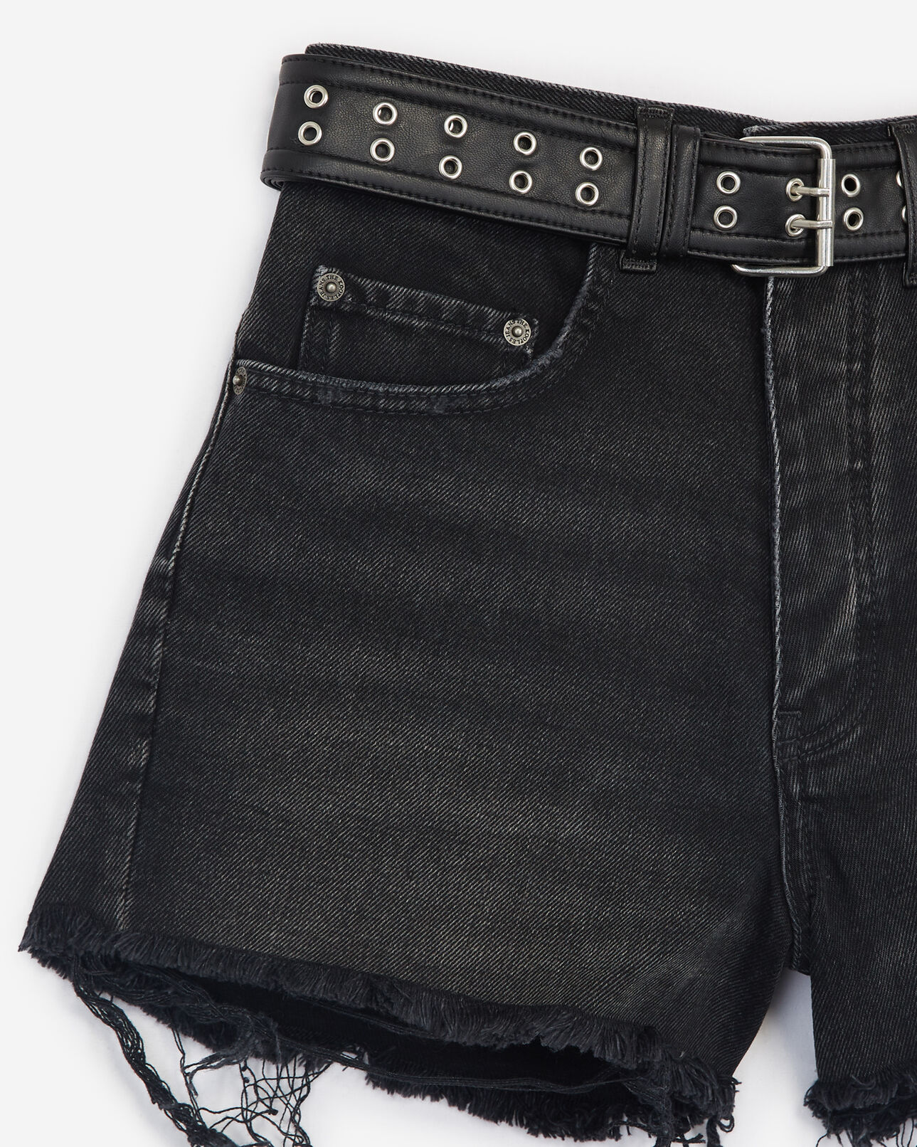 The Kooples WOMEN BLACK ripped black denim shorts with western belt