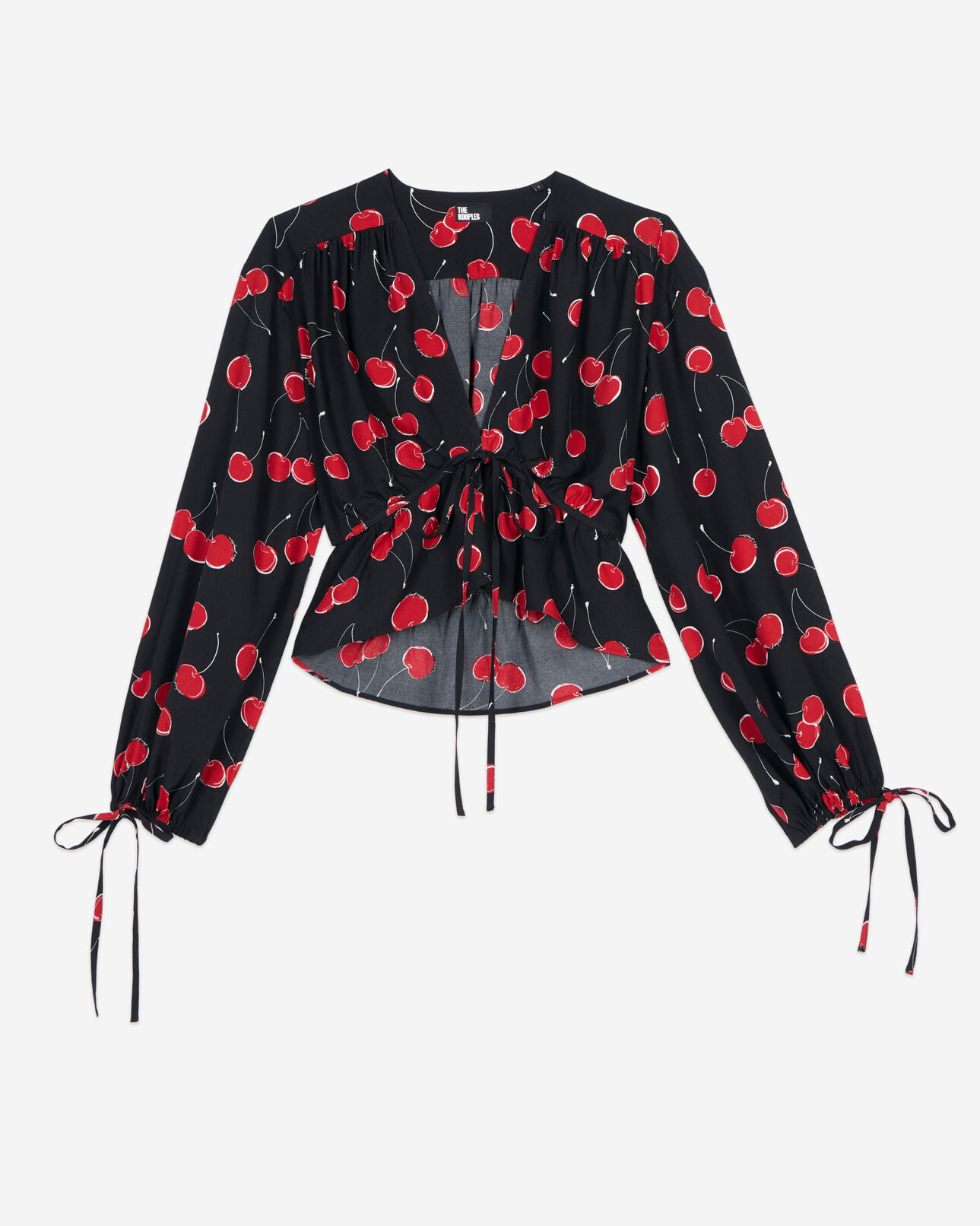 The Kooples FEMME BLACK - RED top court à imprimé cerise avec volants