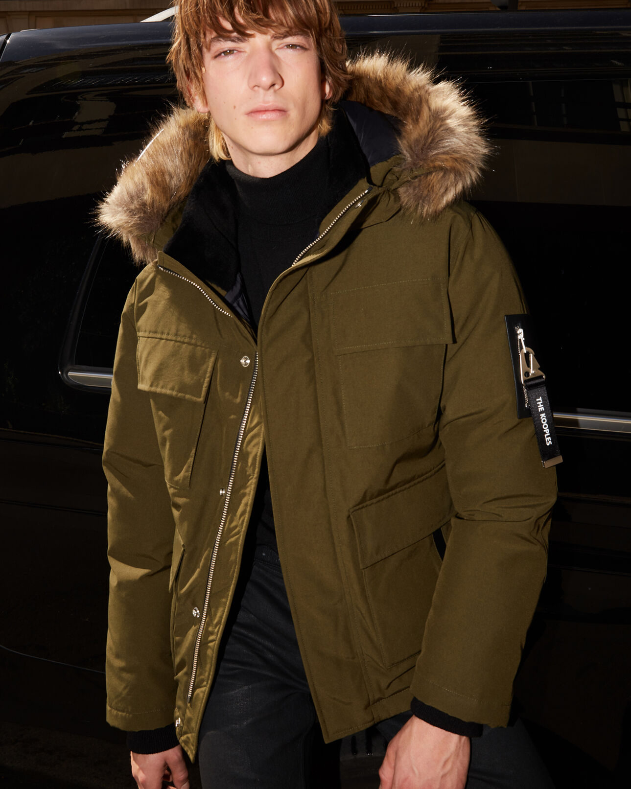 The Kooples HOMBRE KAKI parka corta caqui con capucha amovible