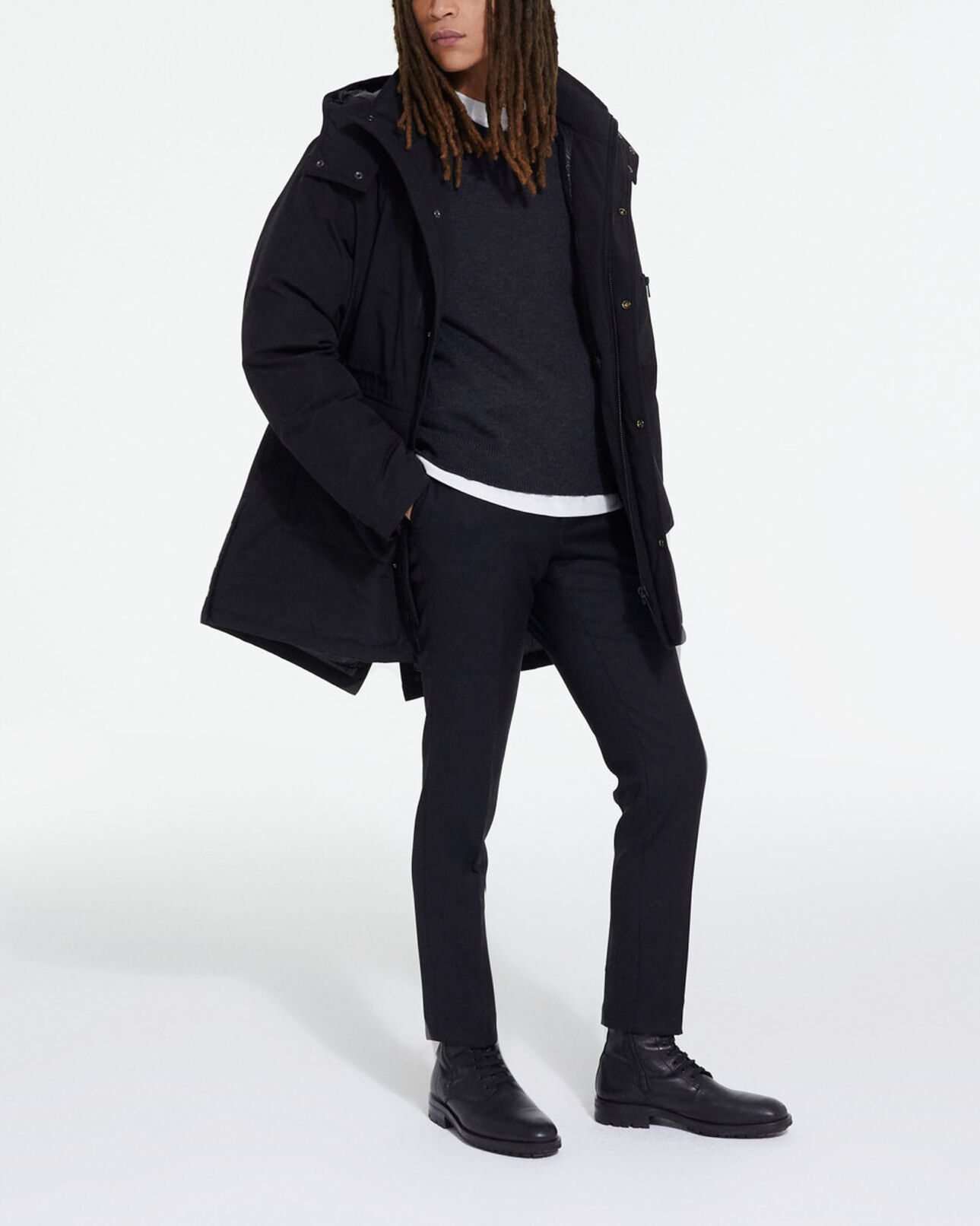 The Kooples HOMME BLACK parka à capuche noire