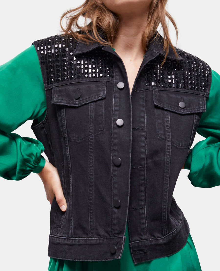 black denim sleeveless jacket