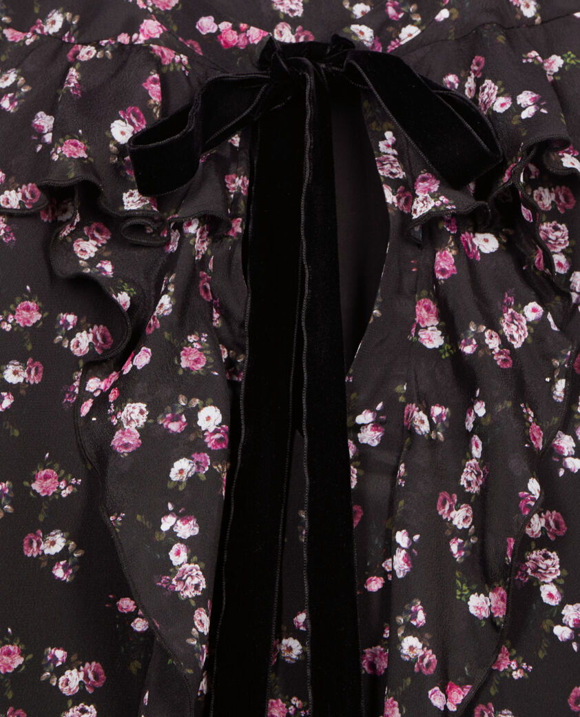 The Kooples FEMME BLACK robe courte &agrave; volants imprim&eacute; fleuri