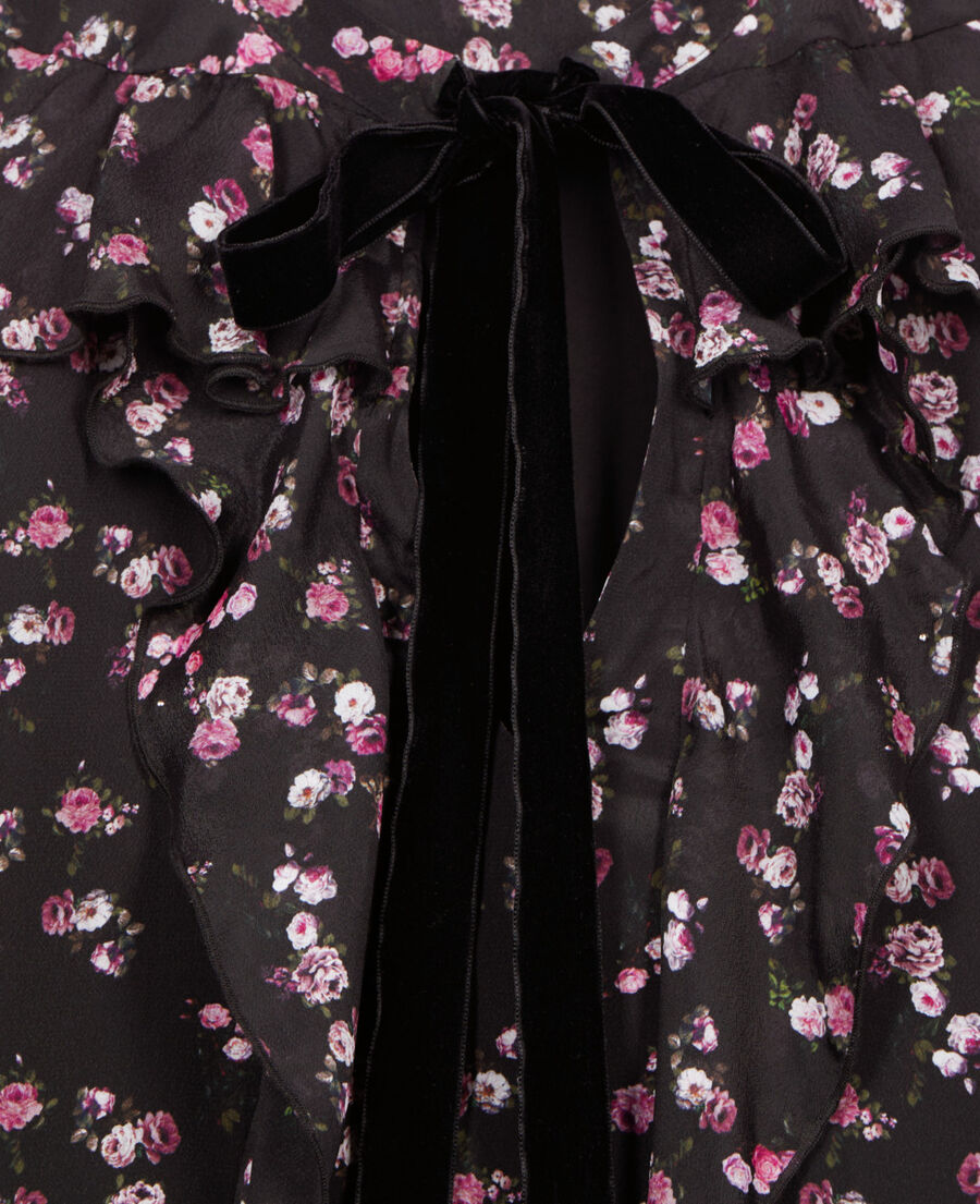 The Kooples FEMME BLACK robe courte &agrave; volants imprim&eacute; fleuri