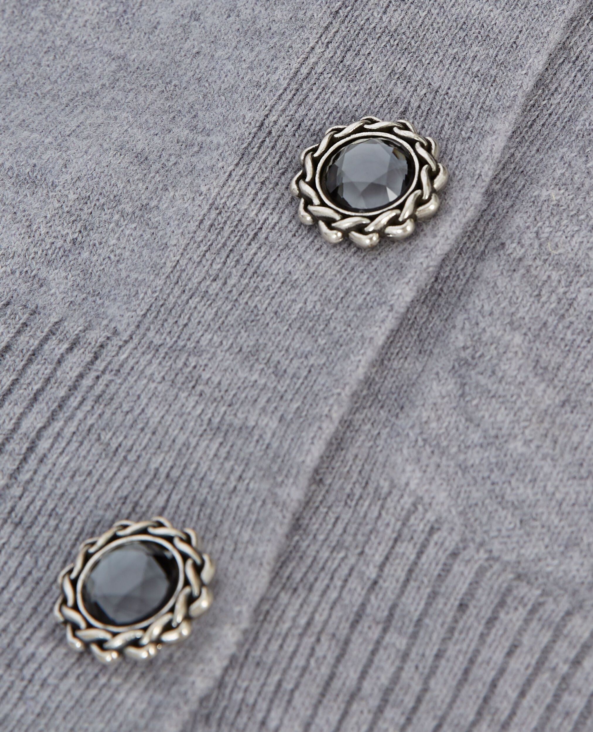 Cardigan laine gris boutons-bijoux, GREY MELANGE, hi-res image number null