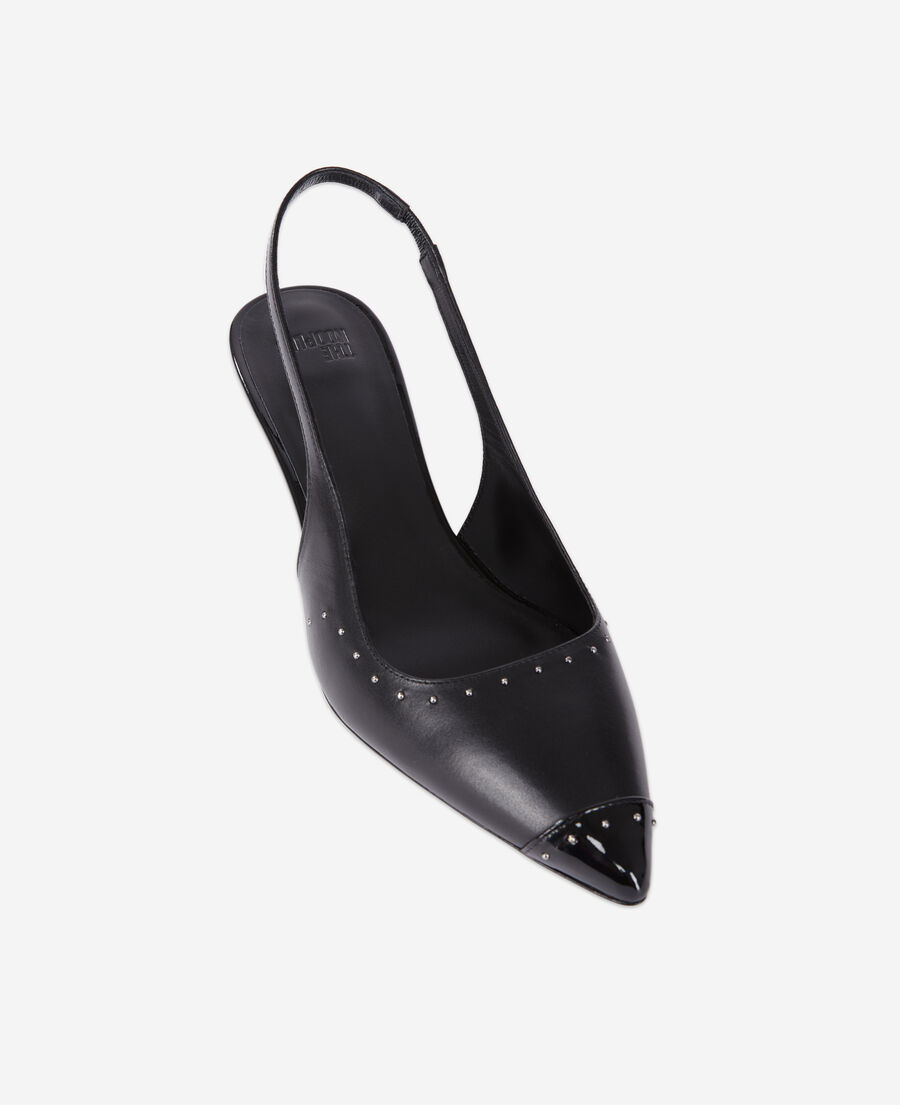 escarpins à bride arrière en cuir noir avec clous