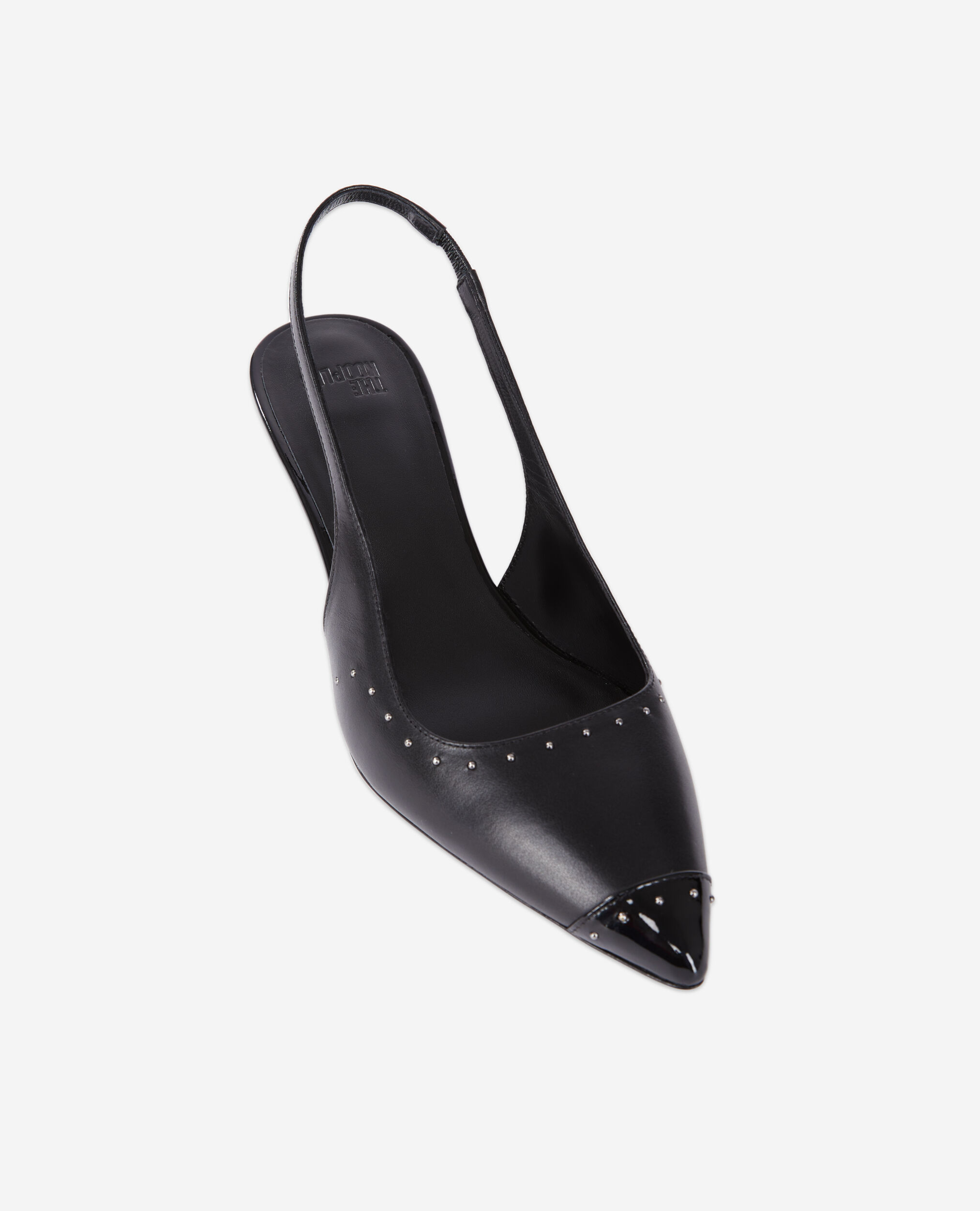 Escarpins à bride arrière en cuir noir avec clous, BLACK, hi-res image number null