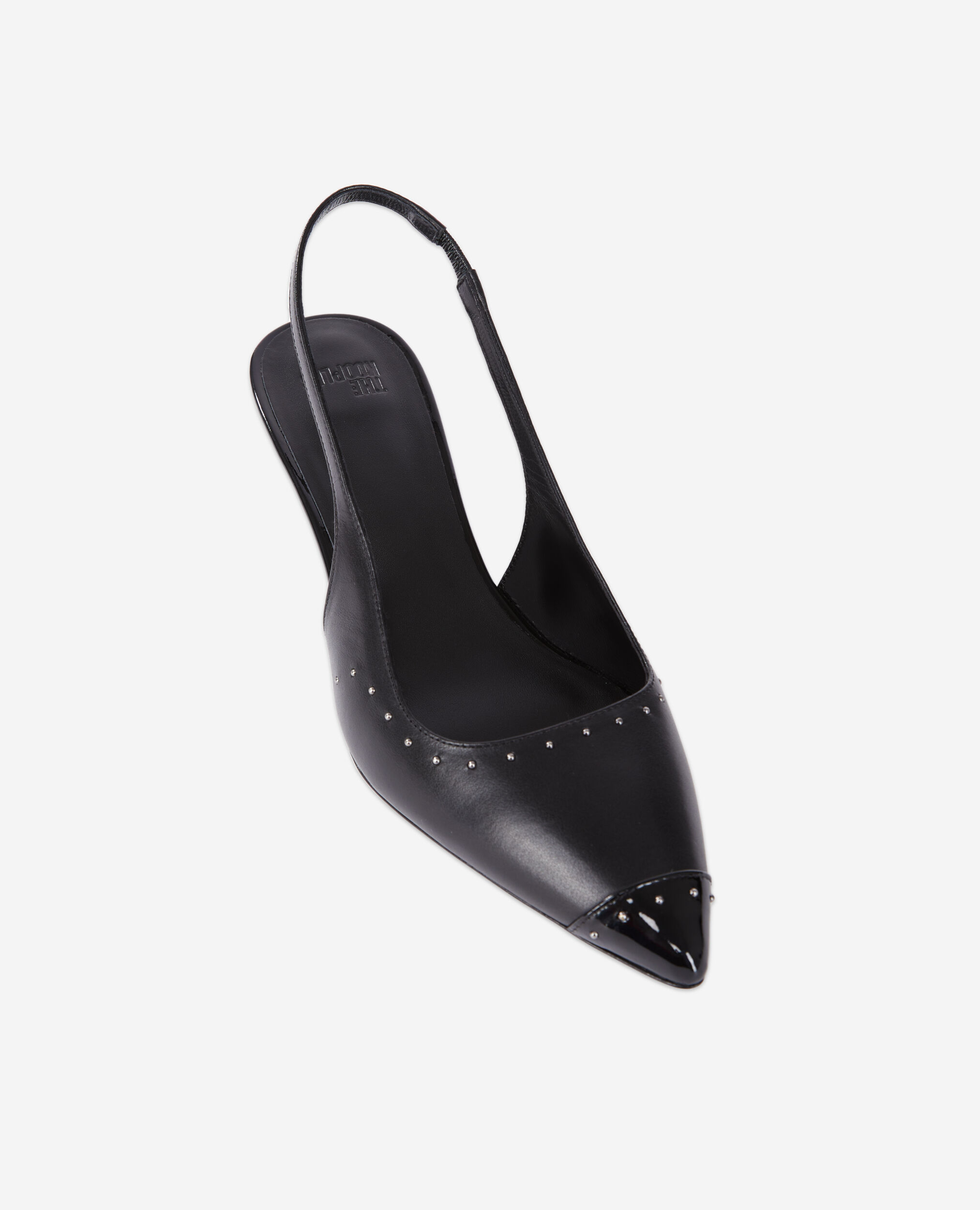 Slingback pumps in black leather with studs, BLACK, hi-res image number null