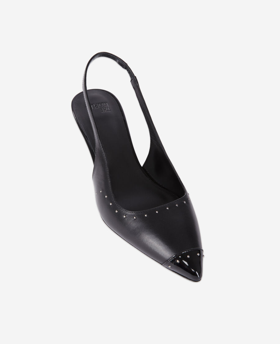 slingback pumps in black leather with studs