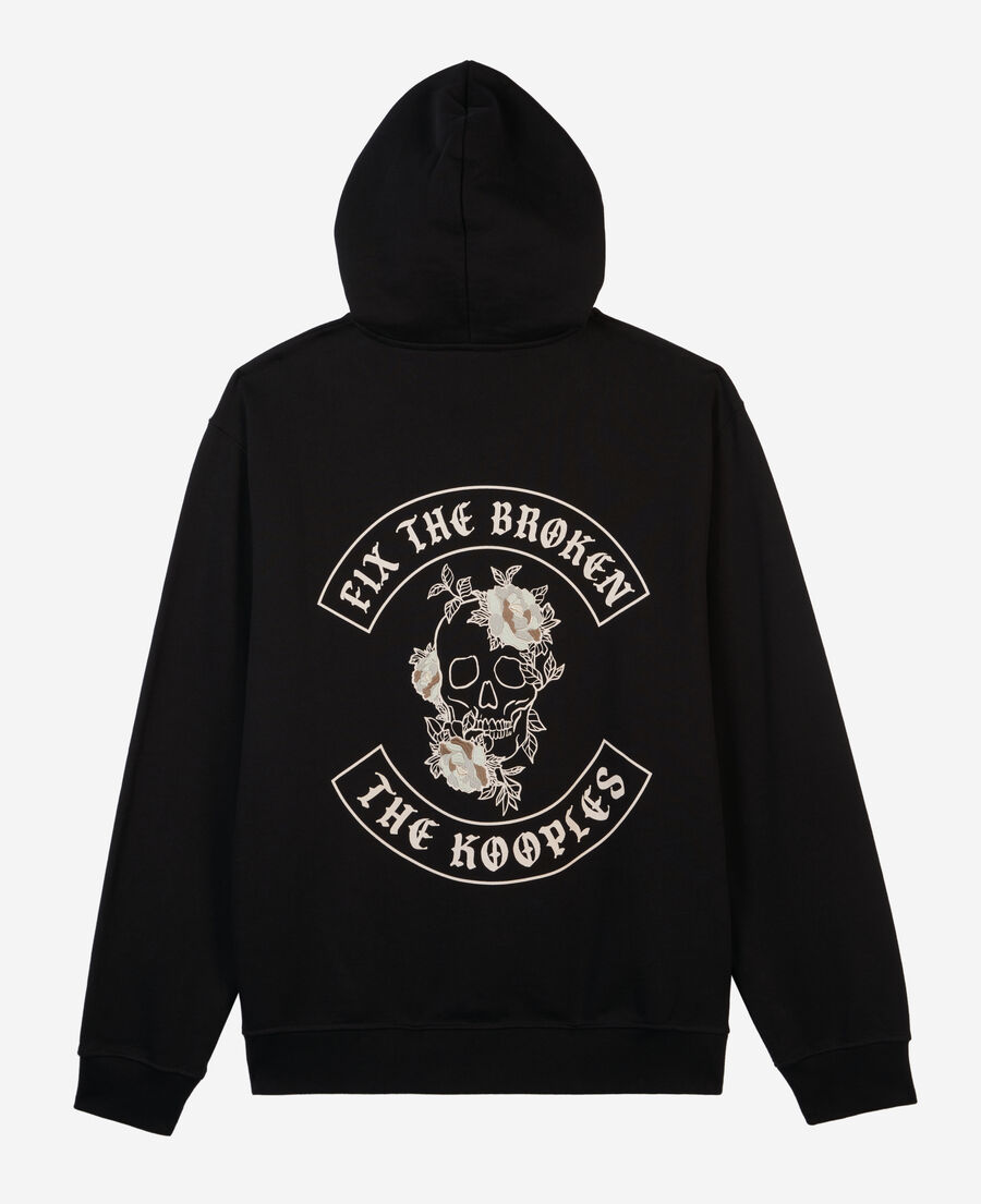 black hoodie with flower skull serigraphy