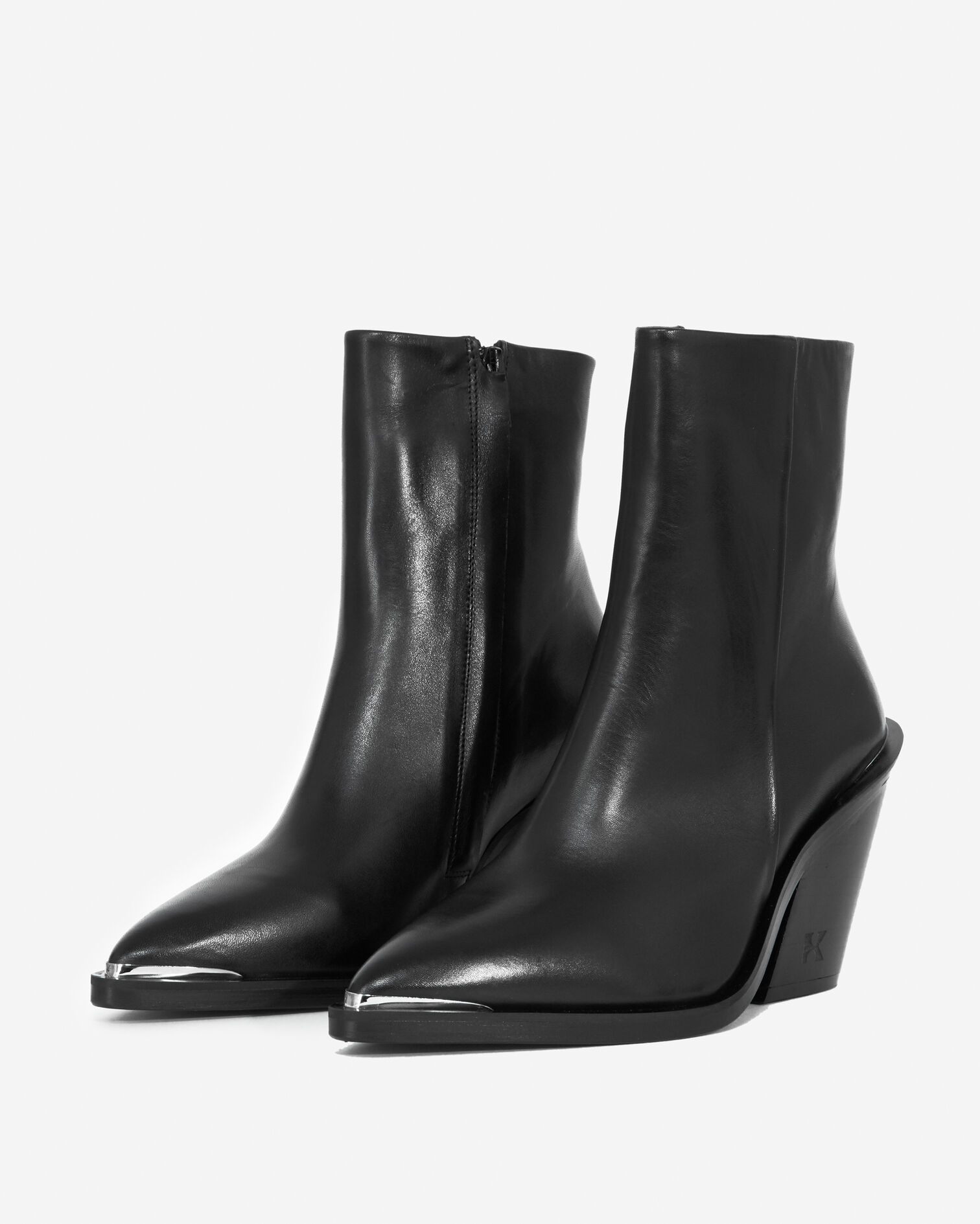 Cowboy-style heeled black ankle boots, BLACK, hi-res image number null