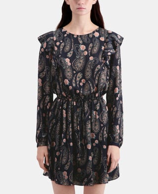 The Kooples F BLACK / PINK short printed dress with ruffles