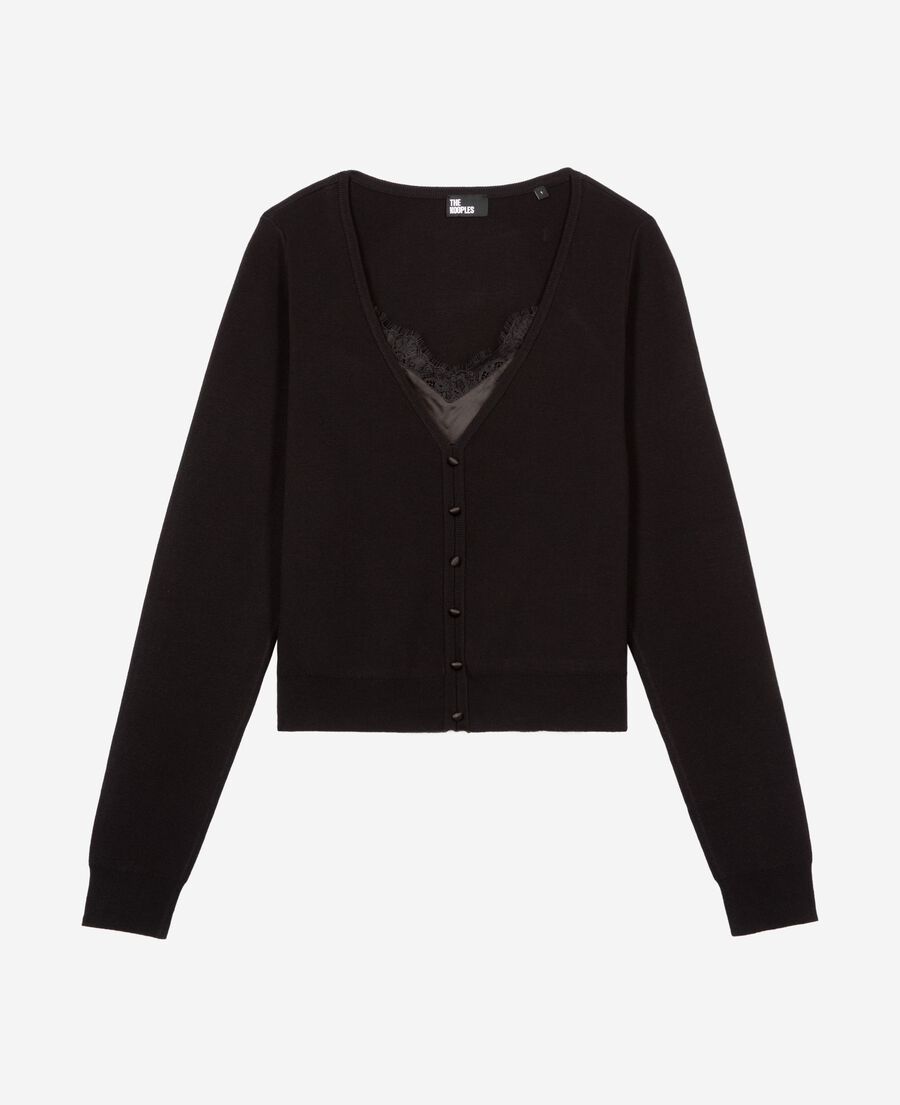 The Kooples FEMME BLACK pull effet trompe l'œil avec dentelle noir