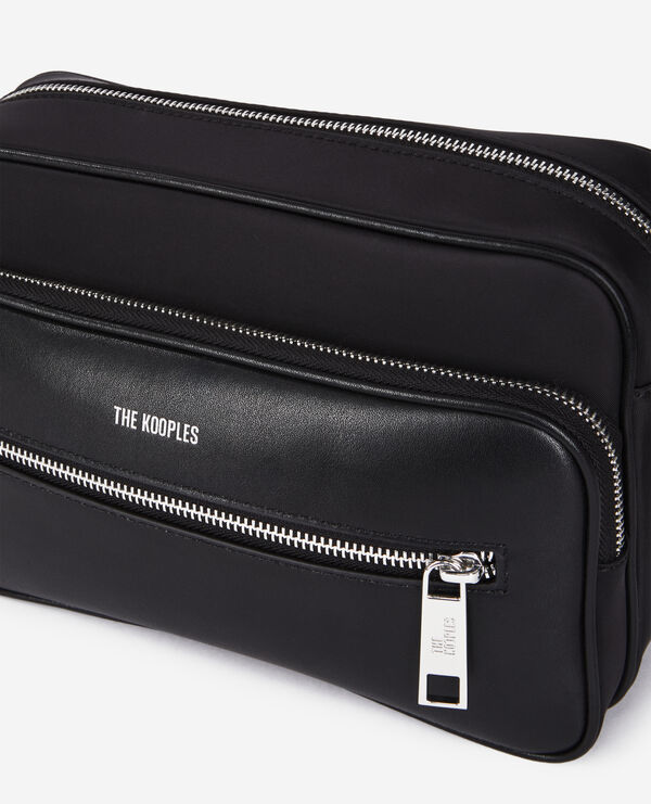 The Kooples MEN BLACK messenger bag in black leather and nylon fiber