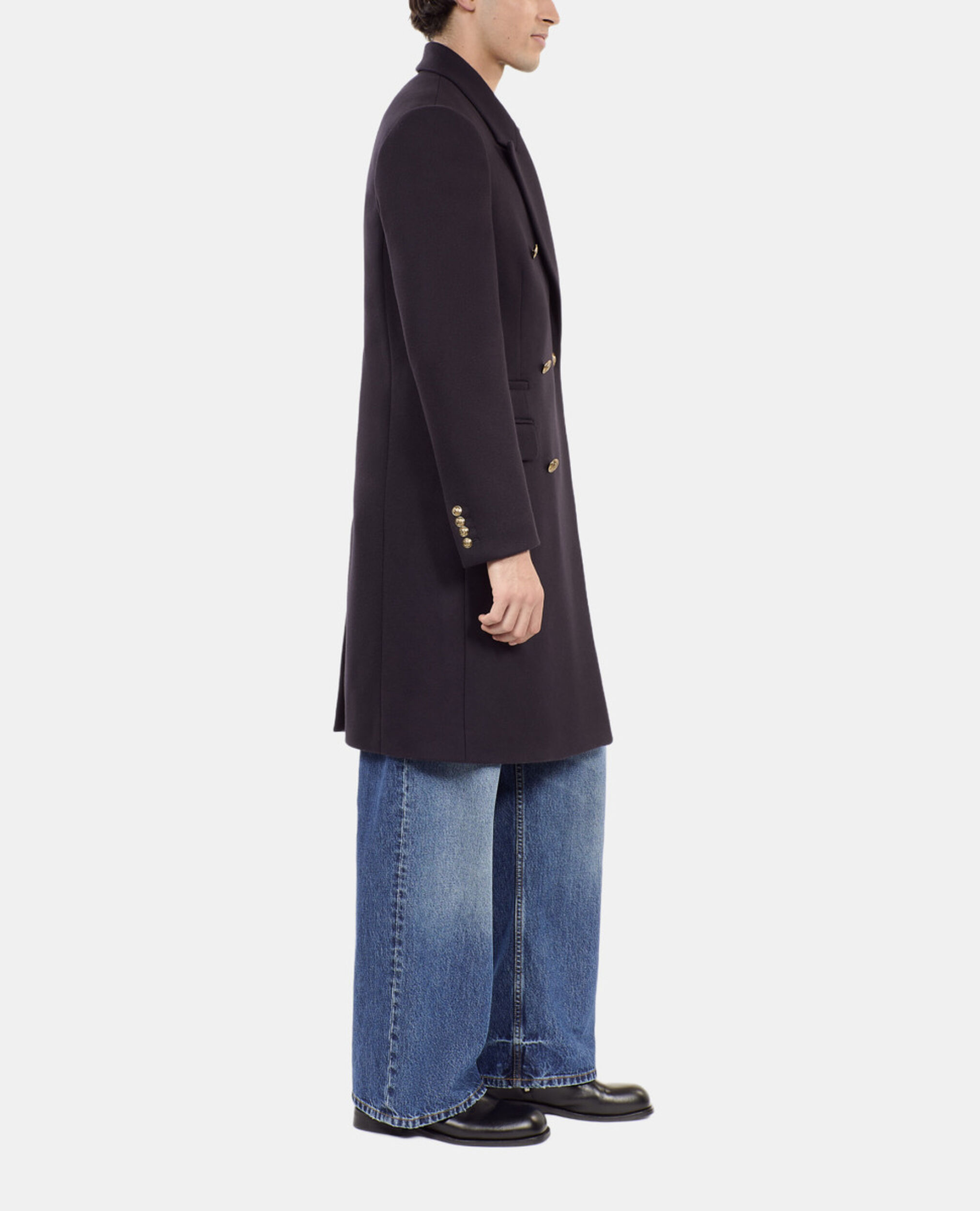 Manteau long en laine mélangée bleu marine, NAVY, hi-res image number null