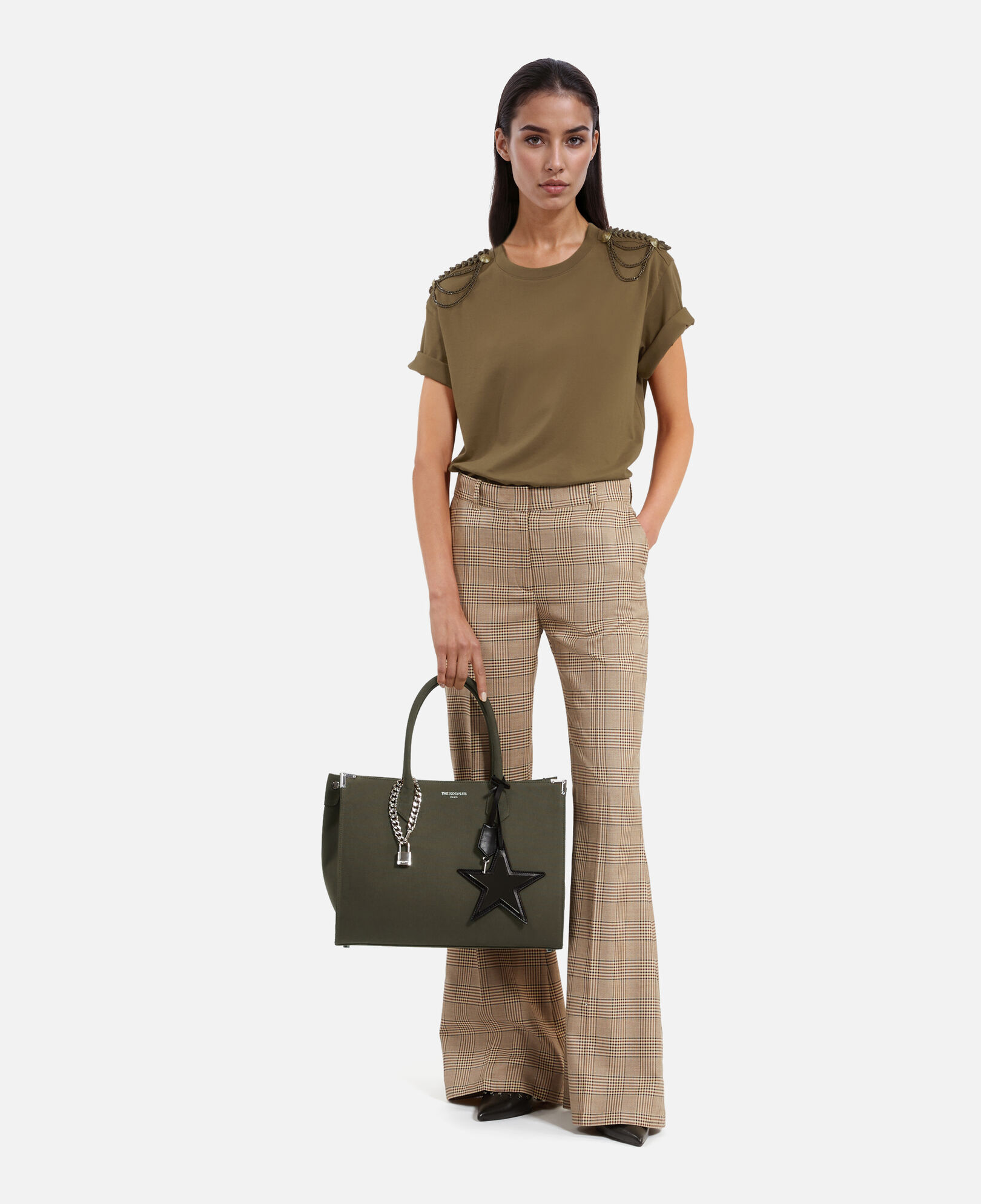 The Kooples FEMME KAKI t-shirt avec chaînes kaki