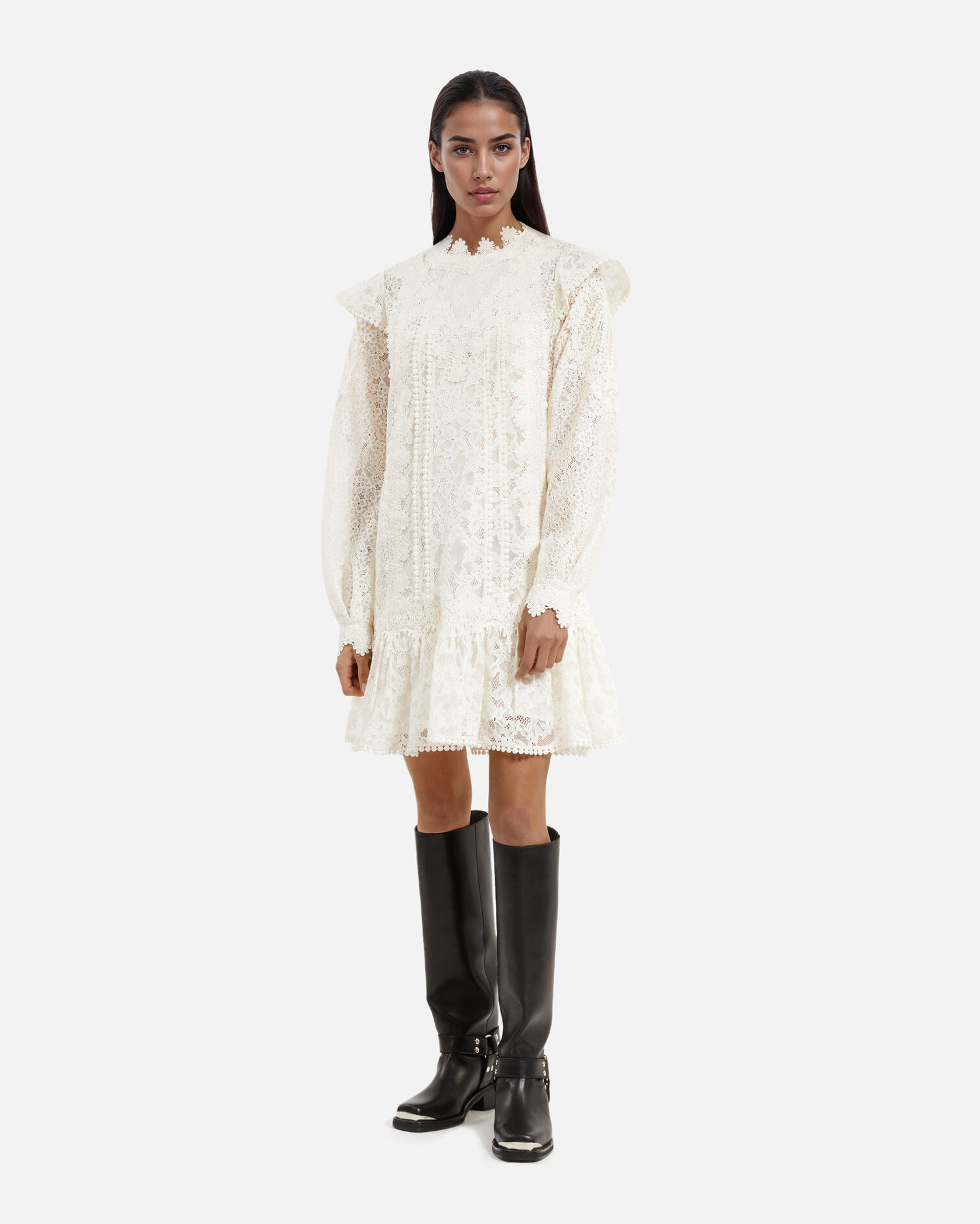 Kurzes Kleid aus ecrufarbener Spitze, ECRU, hi-res image number null