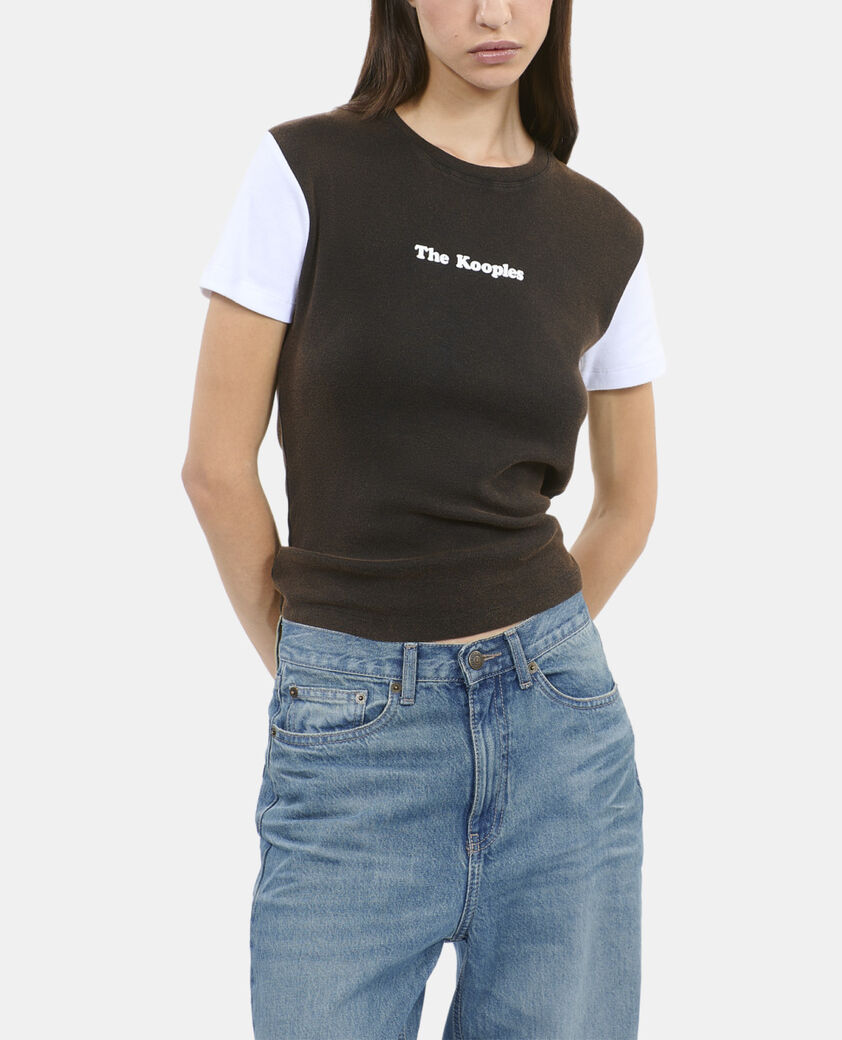 The Kooples FEMME BROWN / BLACK t-shirt logo marron foncé