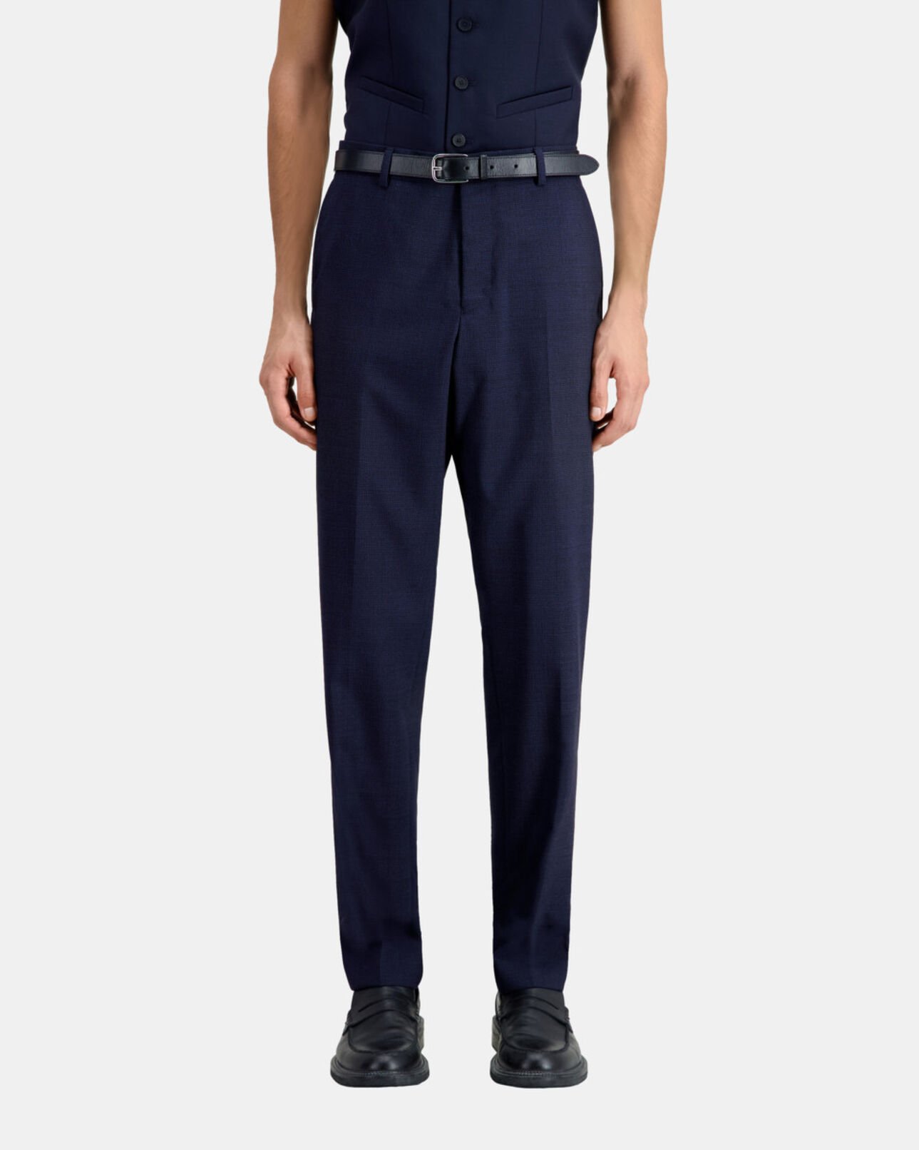 The Kooples HOMME NAVY / BLACK pantalon de costume bleu marine en laine à micro motifs