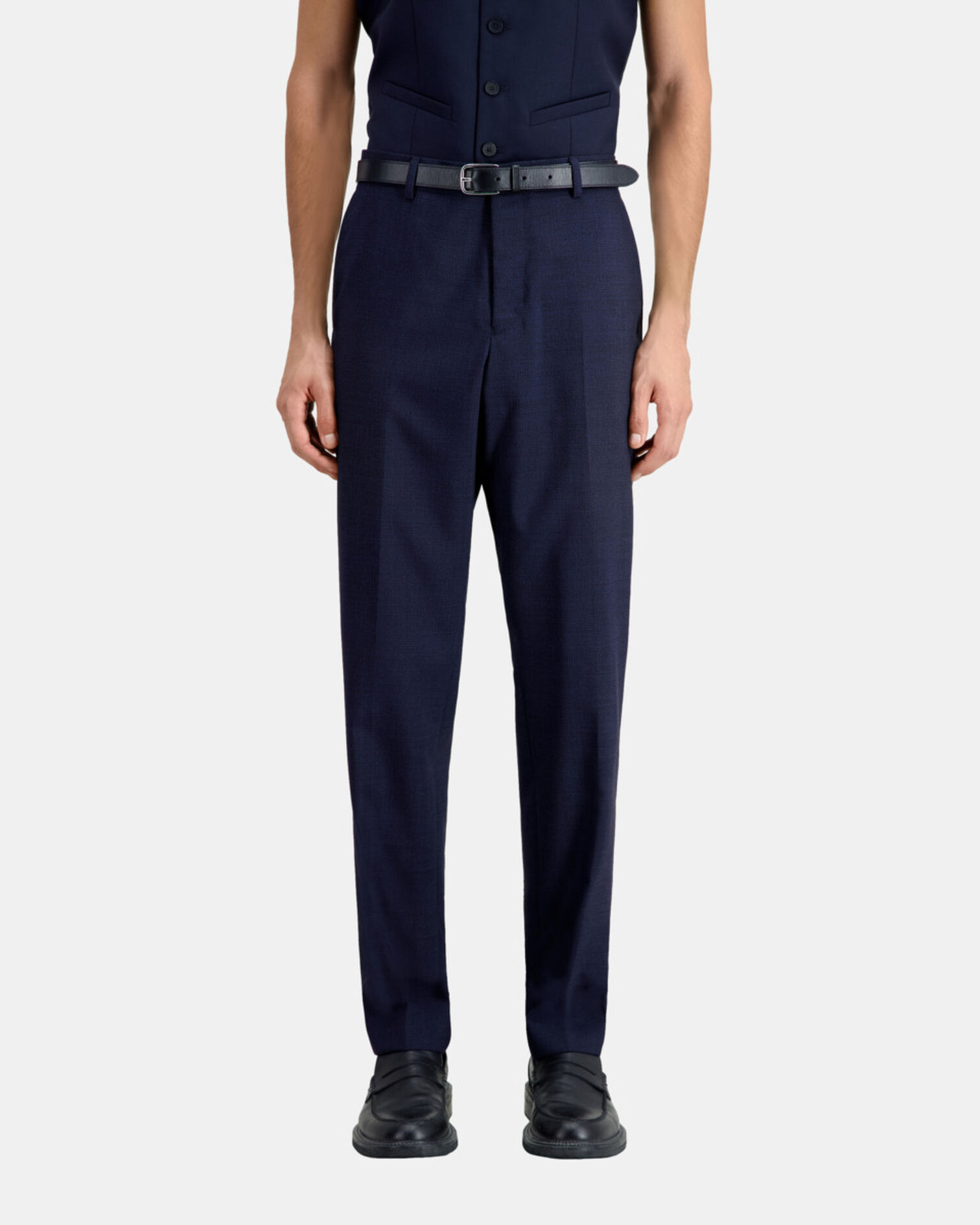 Pantalon de costume bleu marine en laine à micro motifs, NAVY / BLACK, hi-res image number null