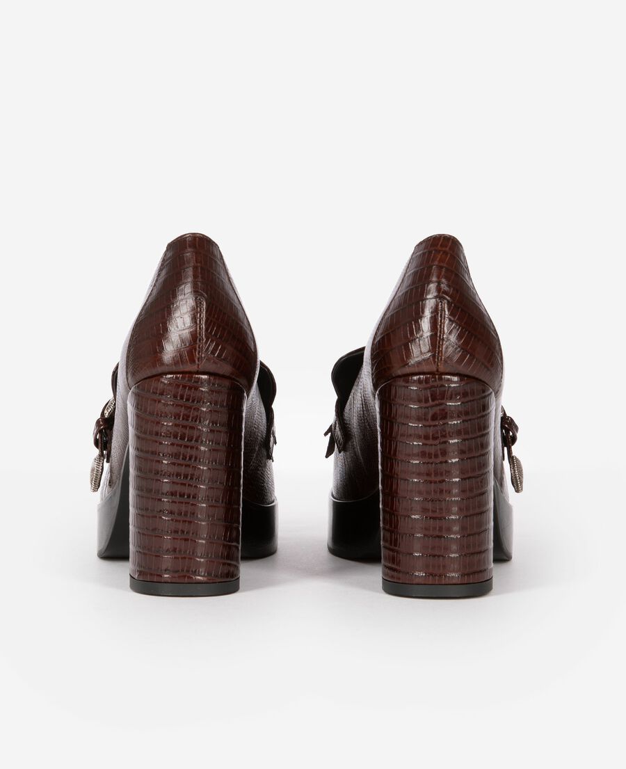 The Kooples WOMEN BROWN brown leather heeled loafers