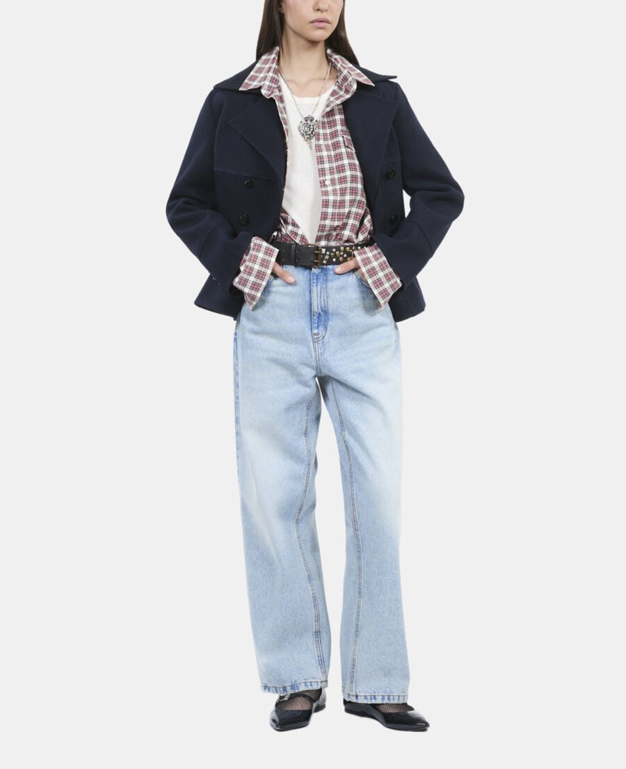 The Kooples FEMME DARK NAVY caban court bleu marine