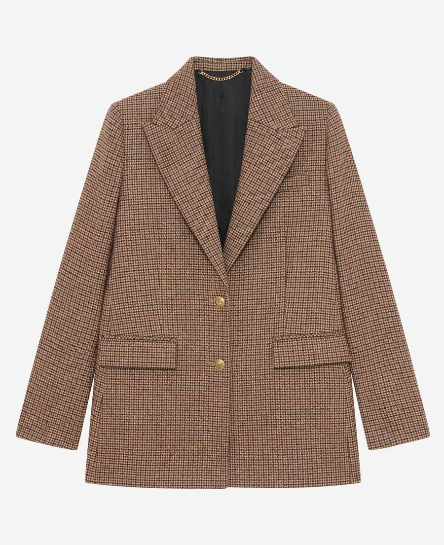 The Kooples MUJER CAMEL MELANGE / BURGUNDY chaqueta de pata de gallo camel