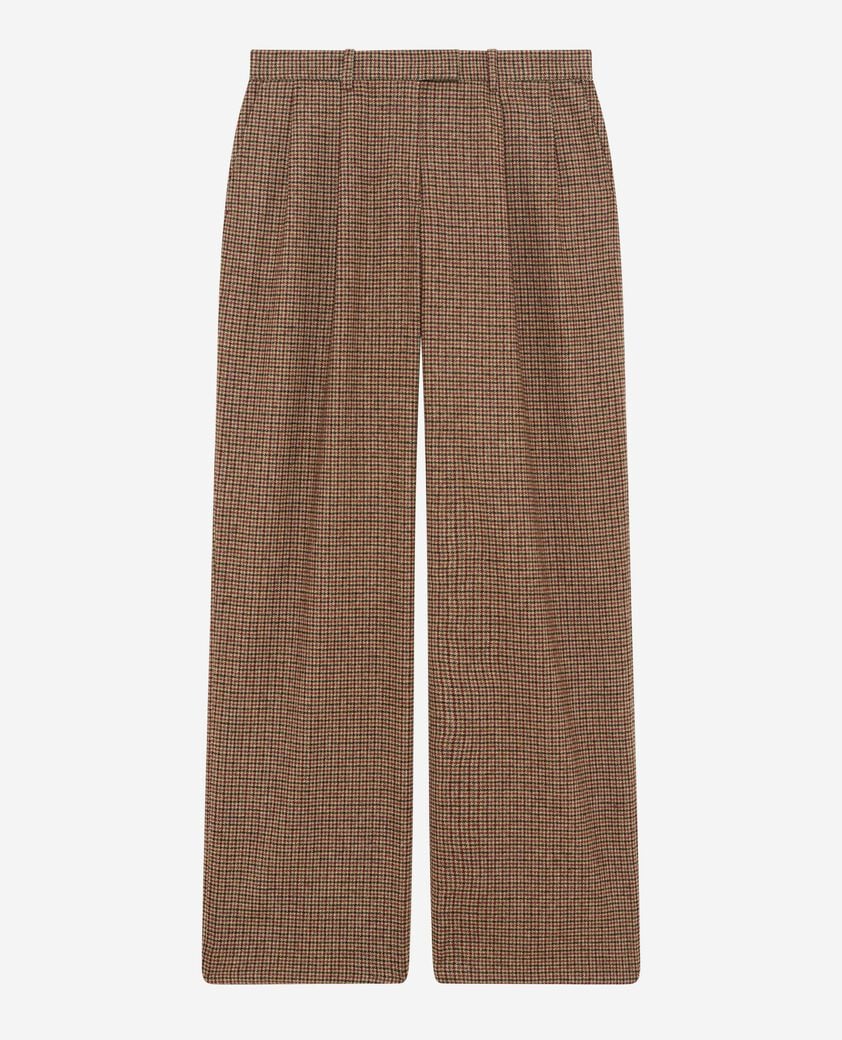 The Kooples F CAMEL MELANGE / BURGUNDY camel houndstooth wide-leg tailored pants