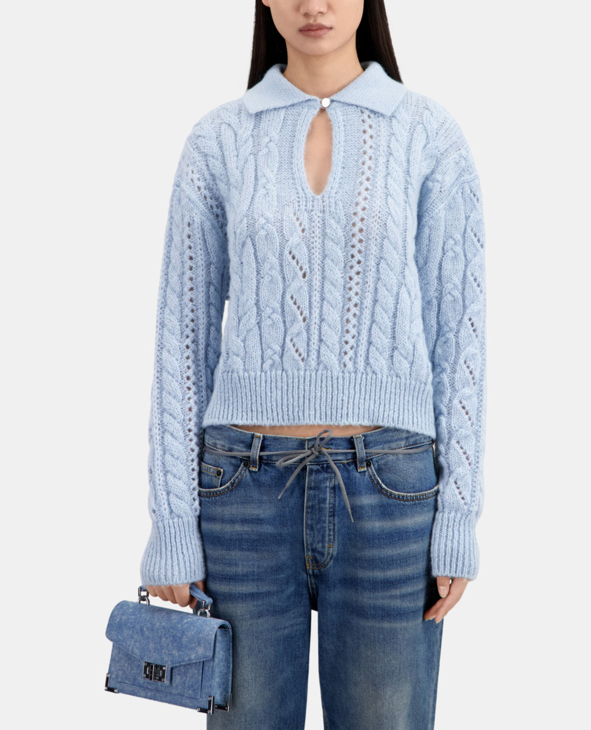 Himmelblauer Pullover aus einer Wollmischung, BLUE, hi-res image number null
