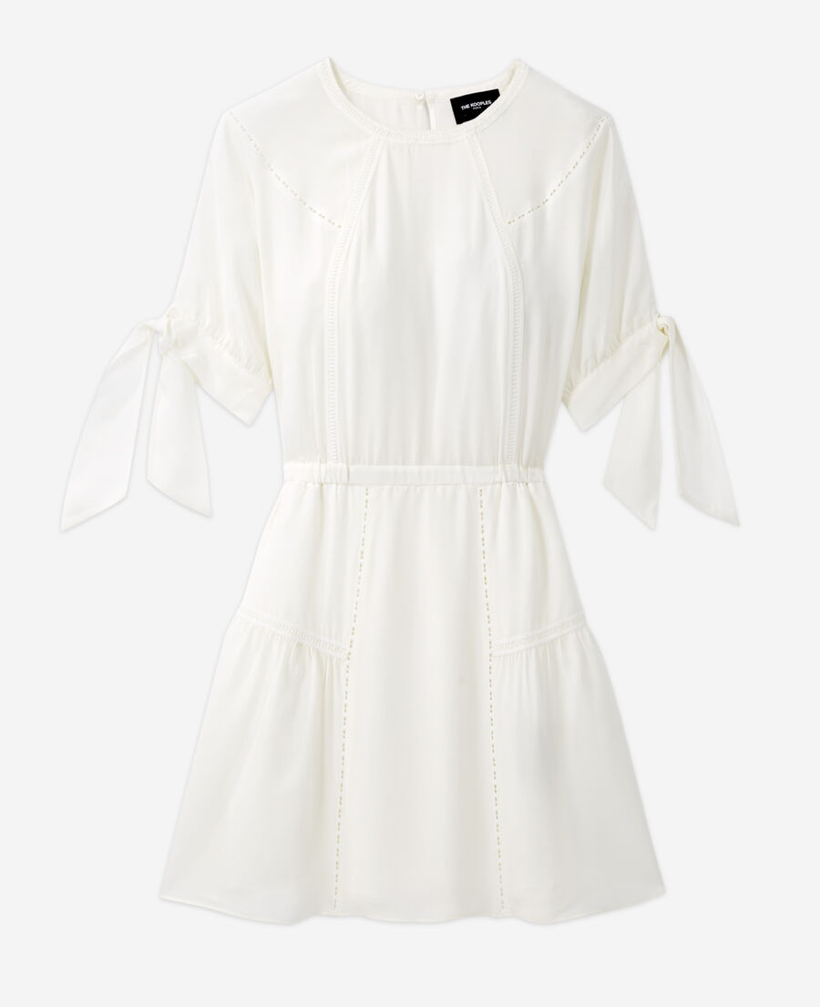robe soie blanche courte à manches nouées