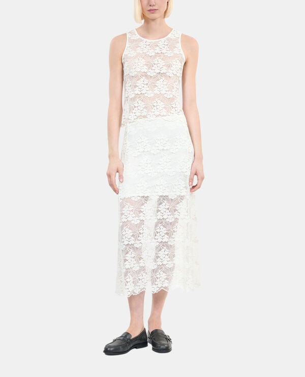 The Kooples WOMEN ECRU long ecru lace skirt