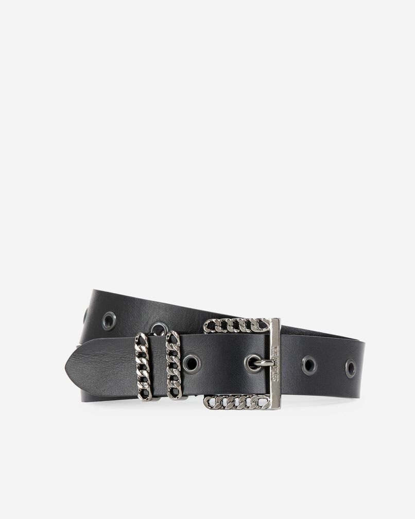 The Kooples FEMME BLACK ceinture en cuir avec boucle chaîne noire