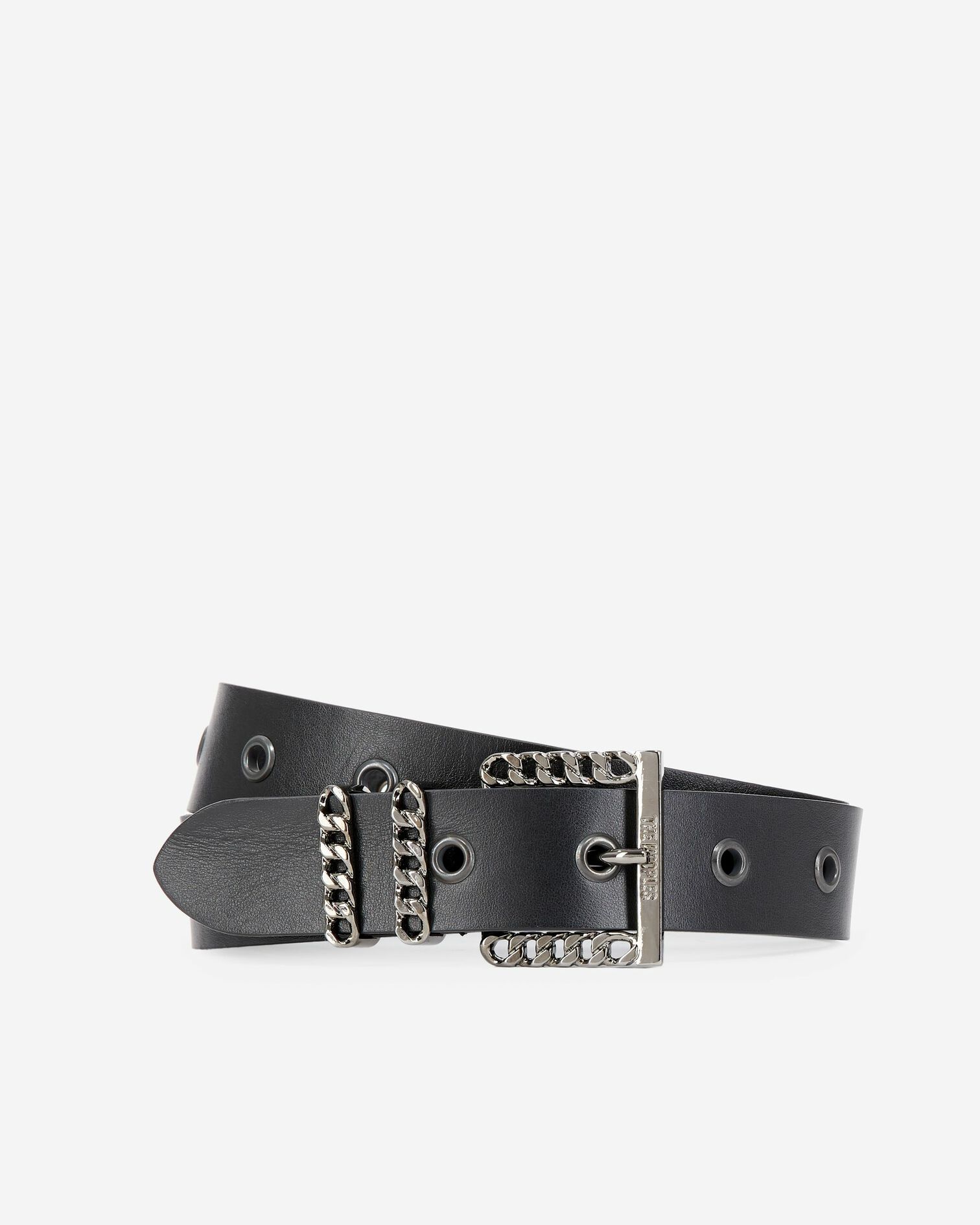 Ceinture en cuir avec boucle chaîne noire, BLACK, hi-res image number null